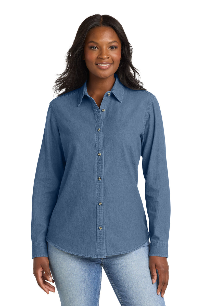 Port & Co Women's Long Sleeve Value Denim Shirt - Faded Blue