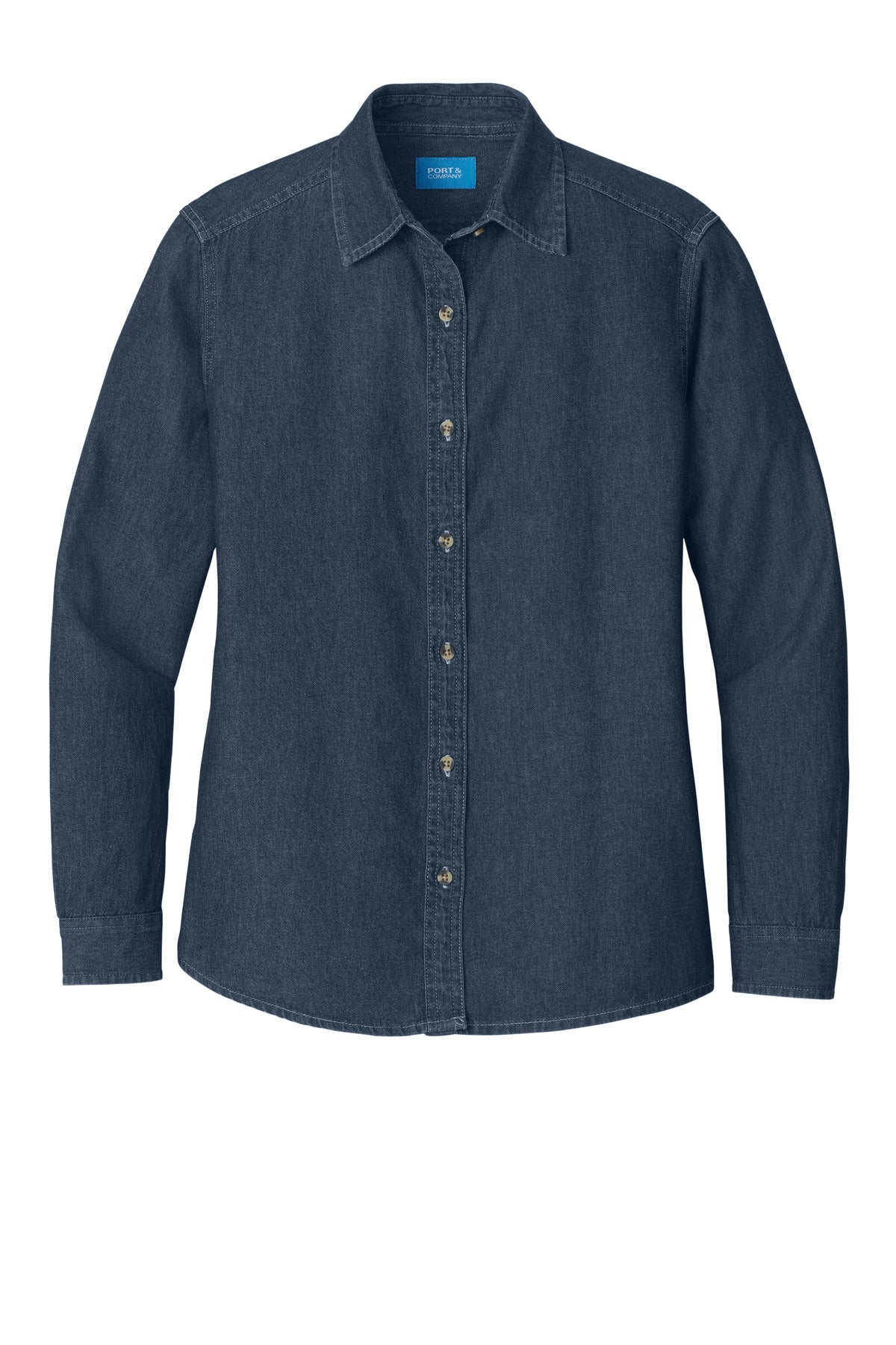 Port & Co Women's Long Sleeve Value Denim Shirt - Ink Blue