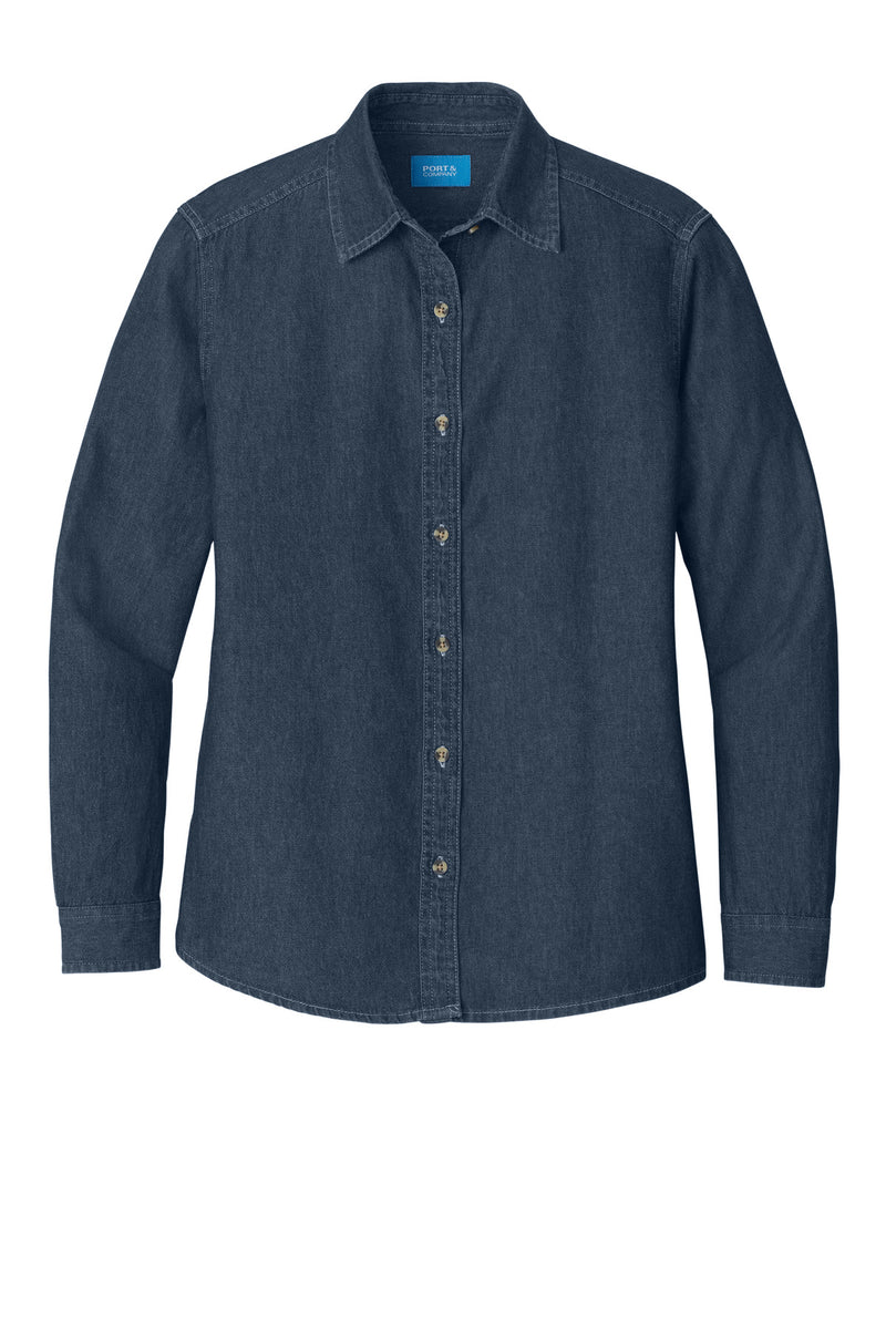 Port & Co Women's Long Sleeve Value Denim Shirt - Ink Blue