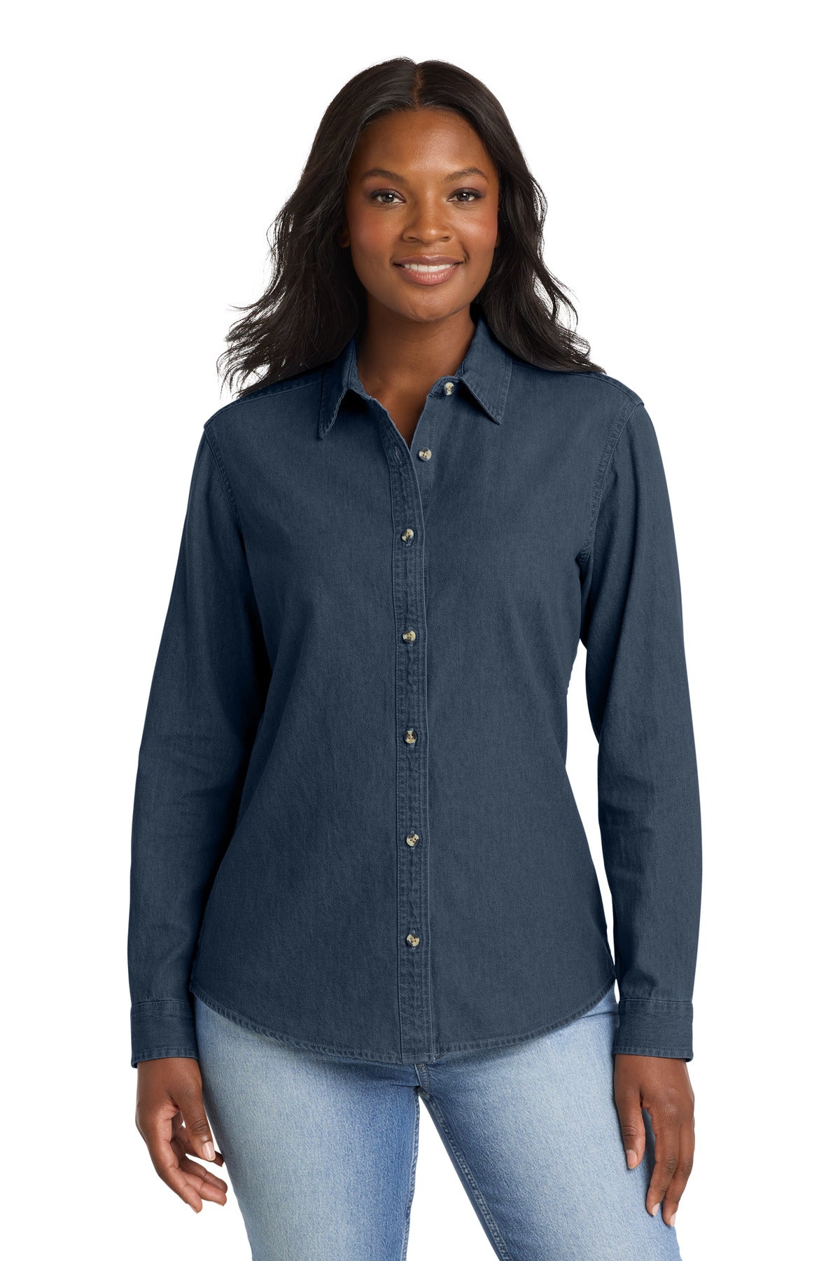 Port & Co Women's Long Sleeve Value Denim Shirt - Ink Blue