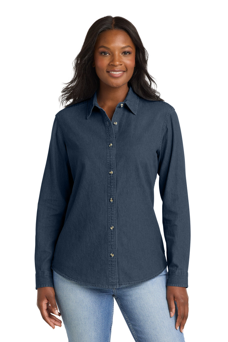Port & Co Women's Long Sleeve Value Denim Shirt - Ink Blue