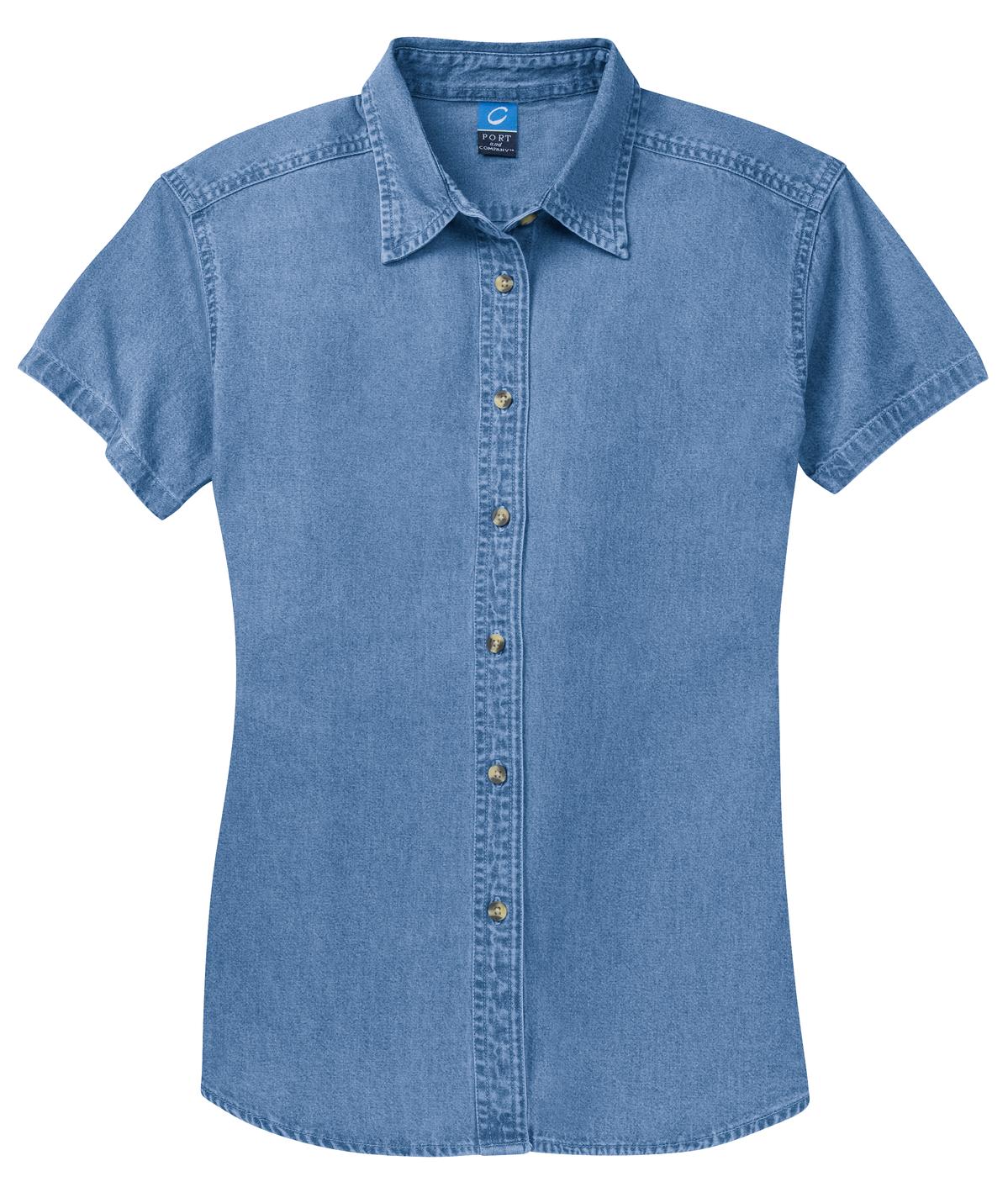Port & Co Women's Short Sleeve Value Denim Shirt - Faded Blue