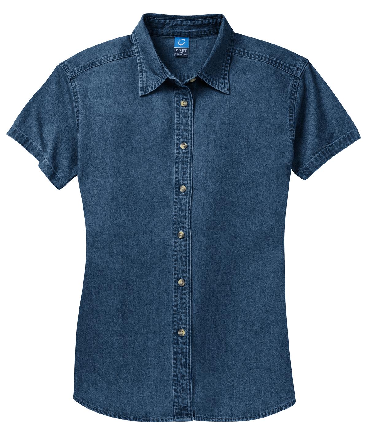 Port & Co Women's Short Sleeve Value Denim Shirt - Ink Blue
