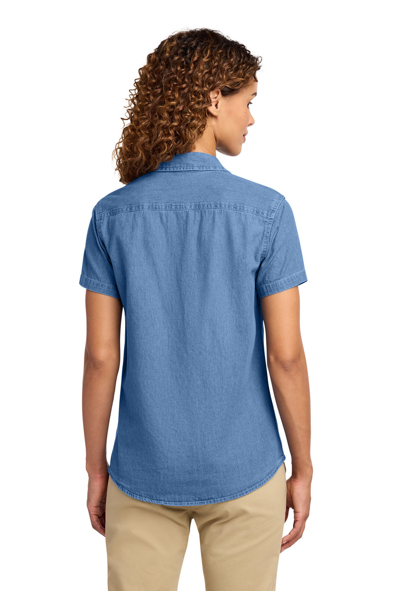 Port & Co Women's Short Sleeve Value Denim Shirt - Faded Blue