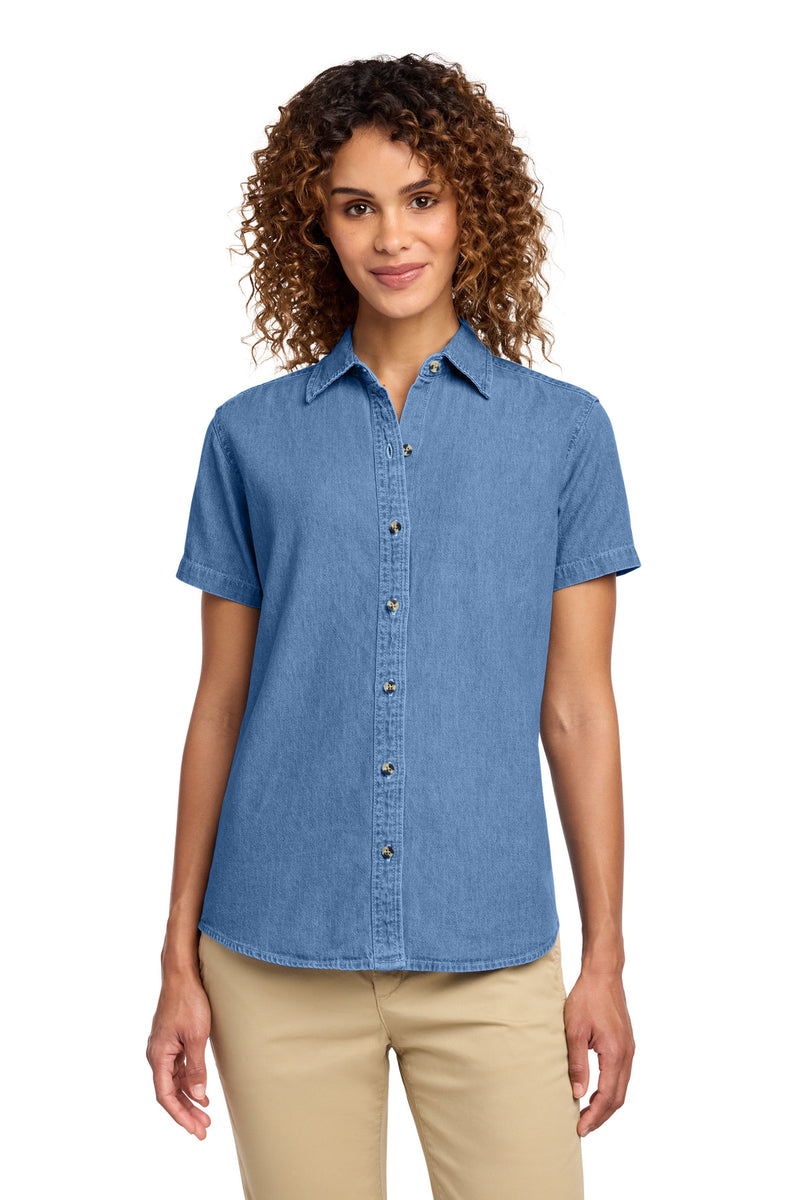 Port & Co Women's Short Sleeve Value Denim Shirt - Faded Blue