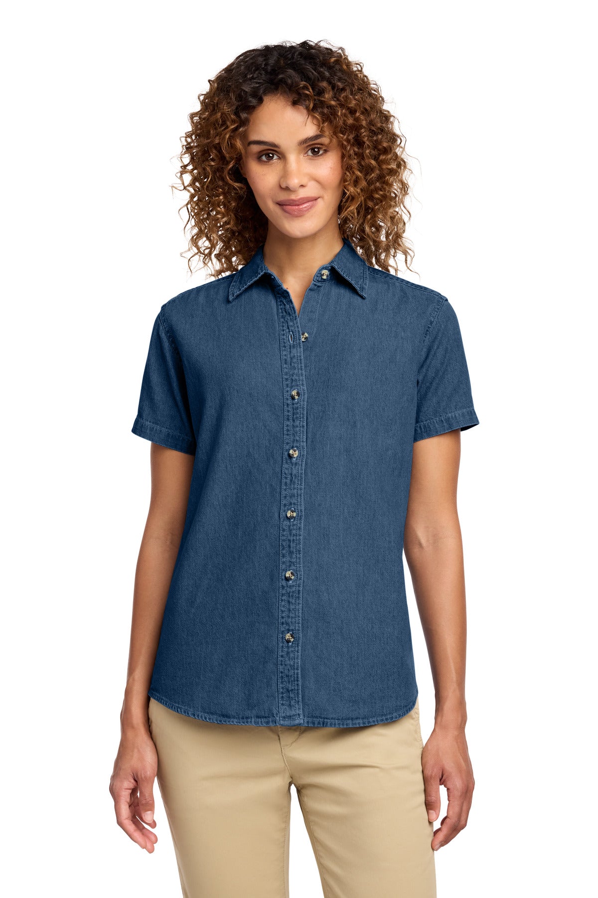 Port & Co Women's Short Sleeve Value Denim Shirt - Ink Blue