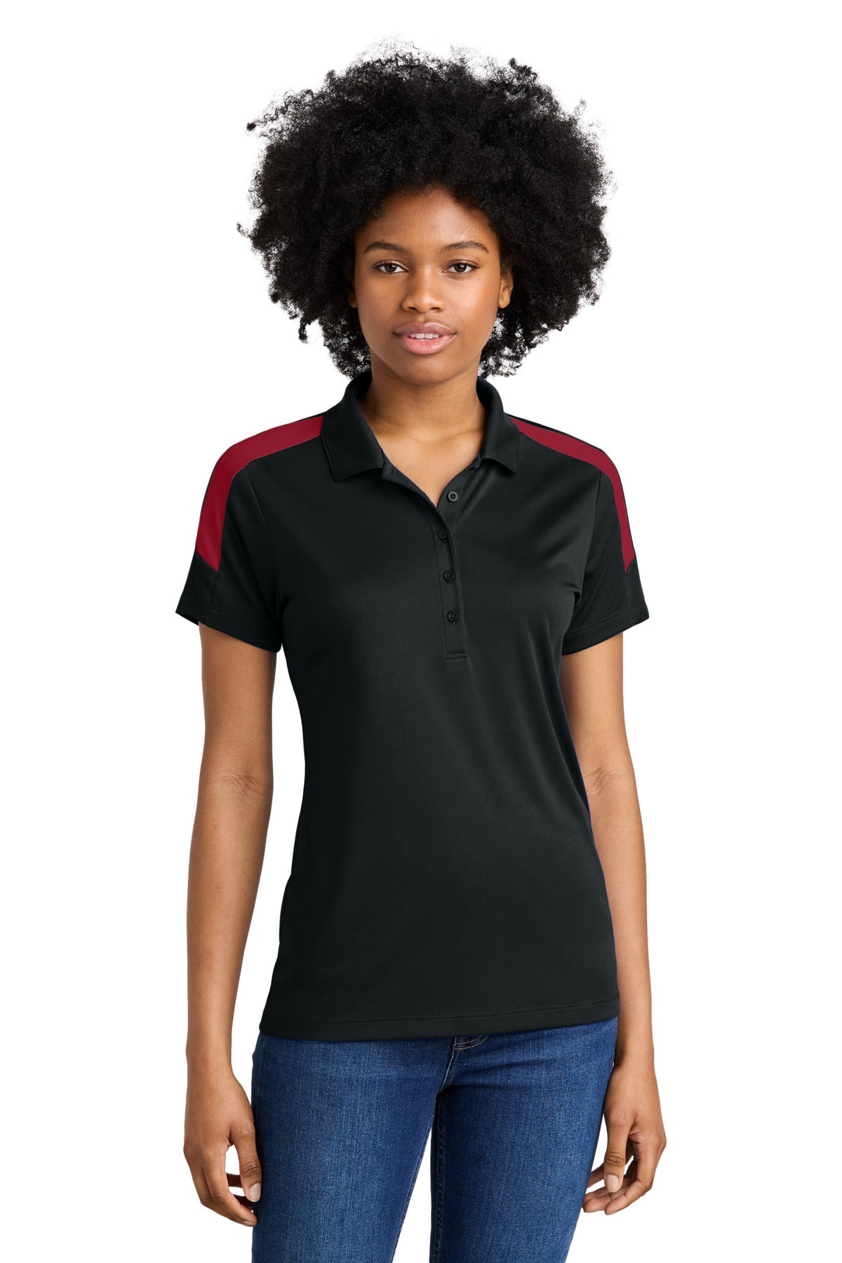 Sport-Tek Women's Competitor United Polo - Black/ Deep Red
