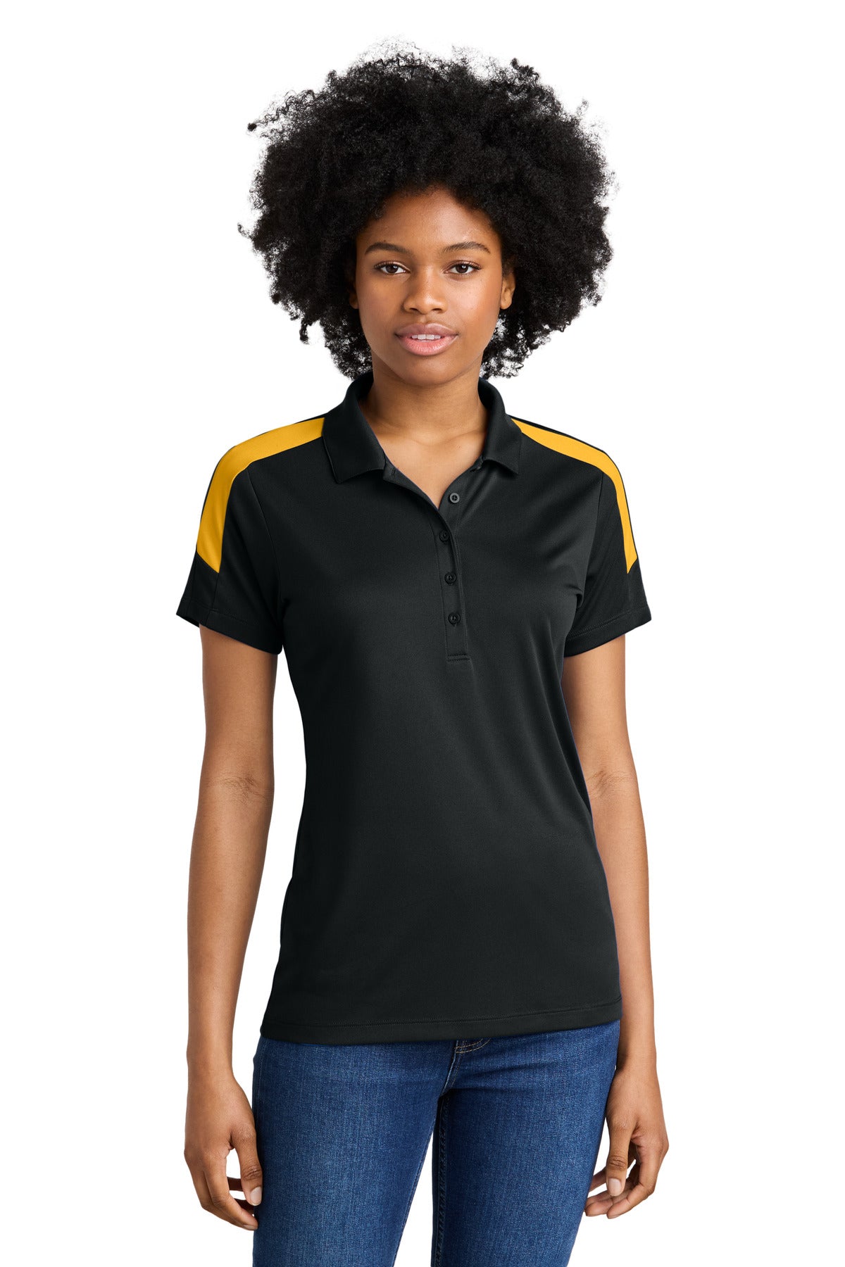 Sport-Tek Women's Competitor United Polo - Black/ Gold