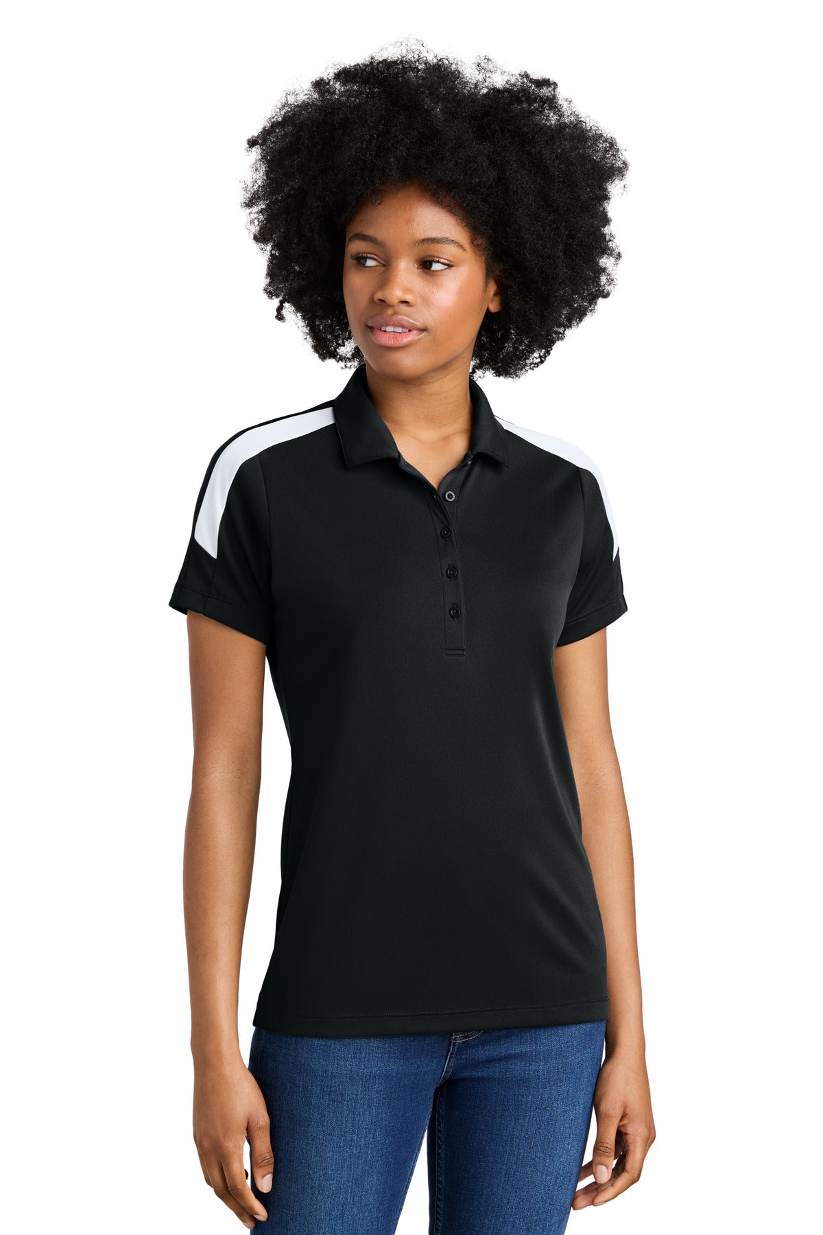 Sport-Tek Women's Competitor United Polo - Black/ White