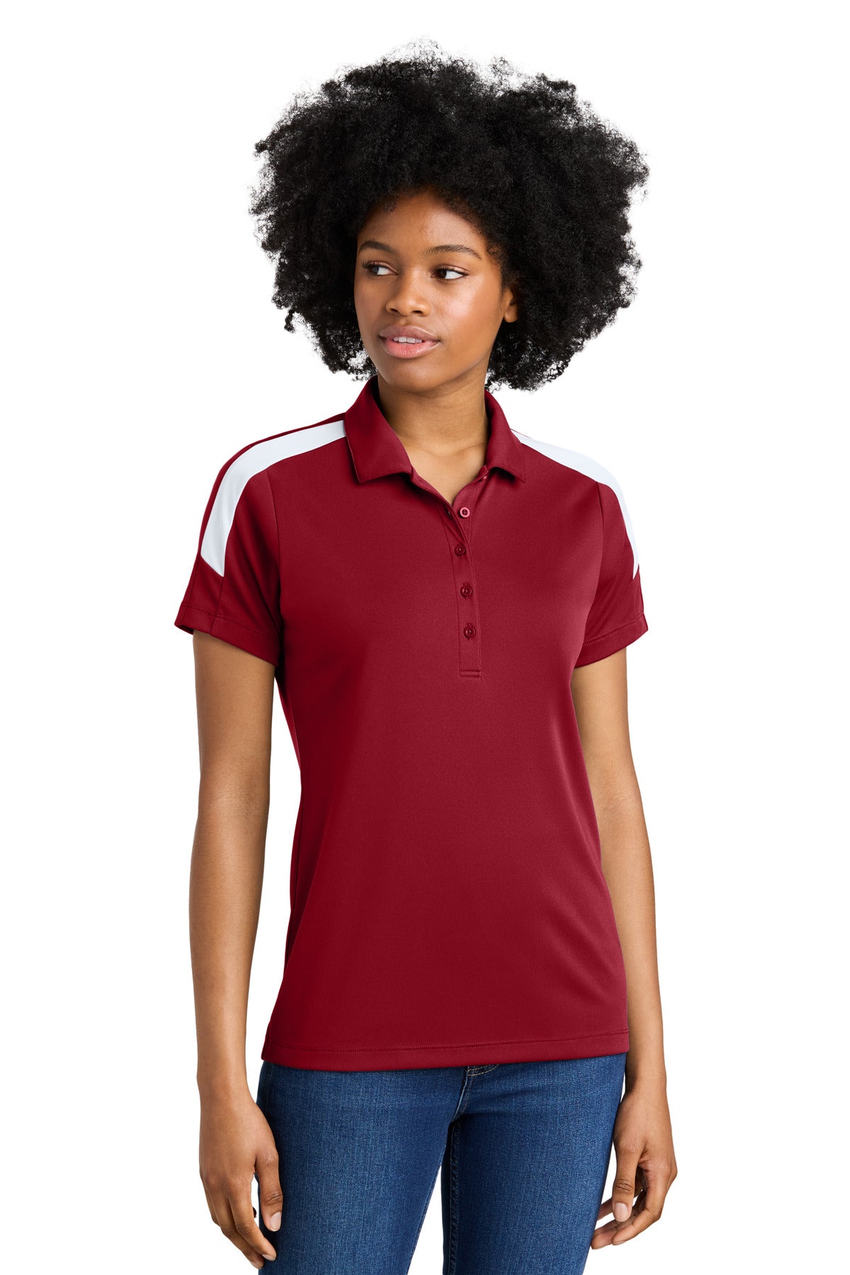 Sport-Tek Women's Competitor United Polo - Deep Red/ White