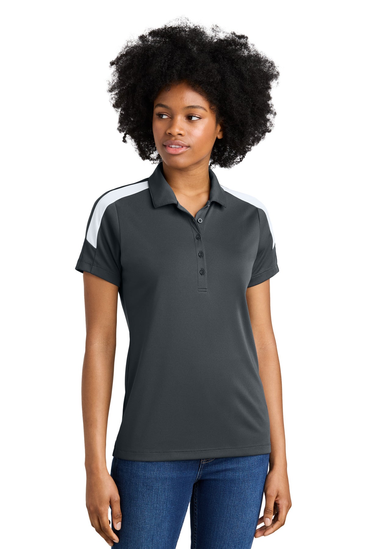 Sport-Tek Women's Competitor United Polo - Iron Grey/ White