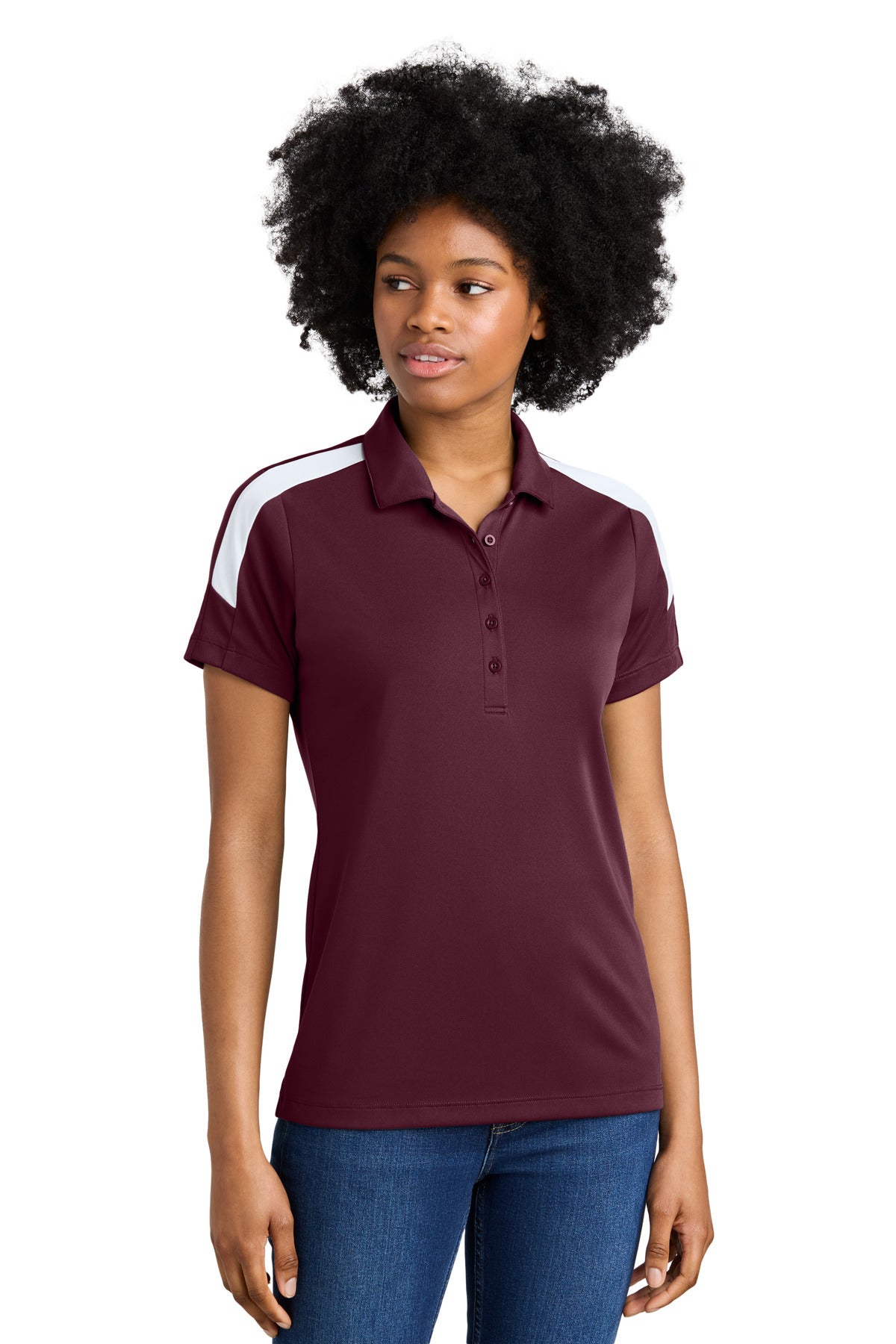Sport-Tek Women's Competitor United Polo - Maroon/ White