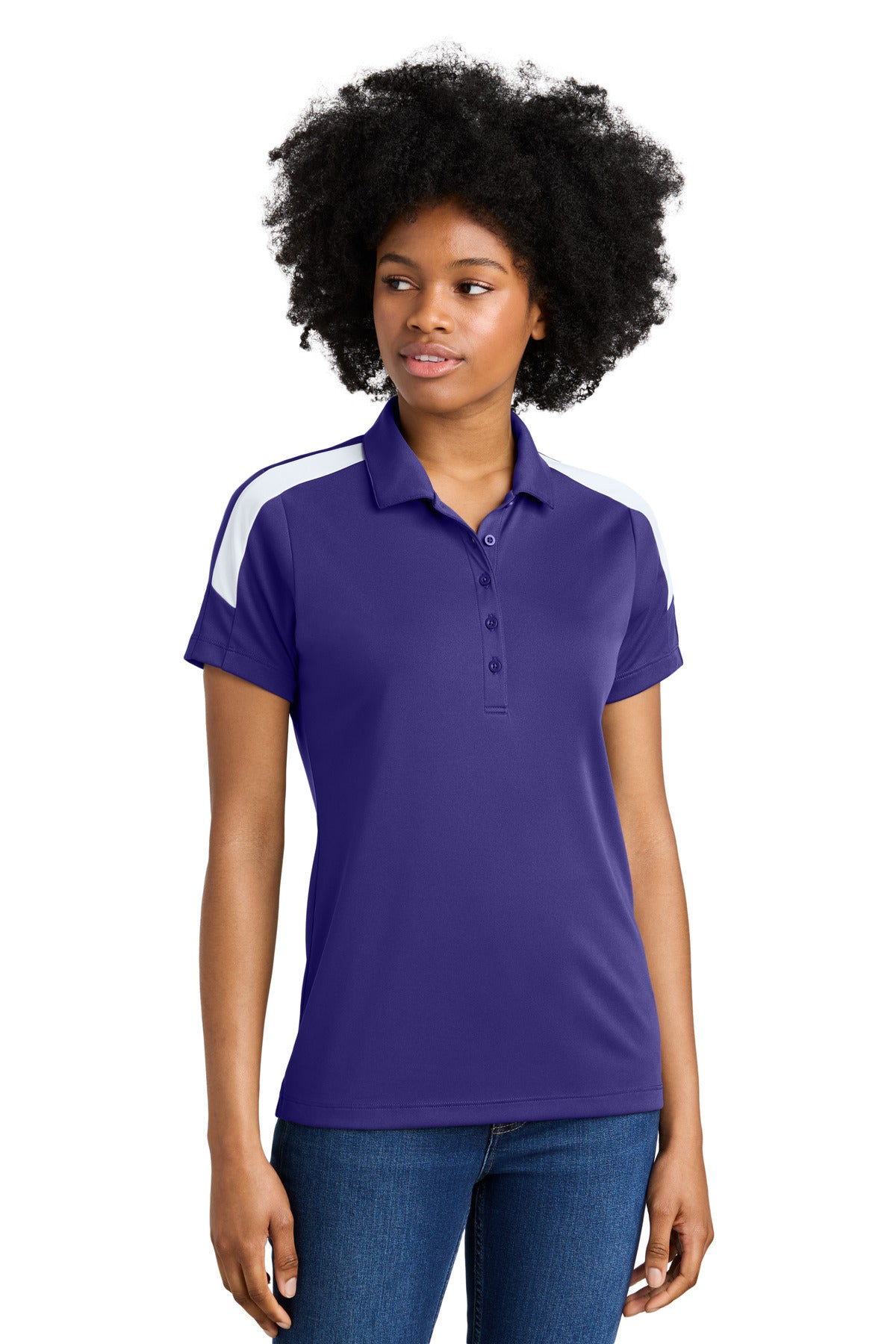 Sport-Tek Women's Competitor United Polo - Purple/ White