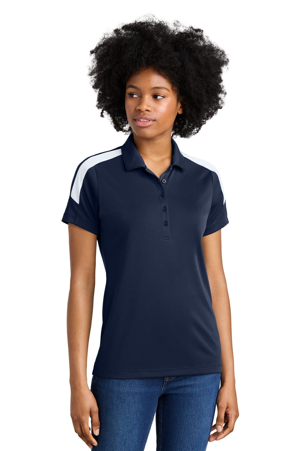 Sport-Tek Women's Competitor United Polo - True Navy/ White