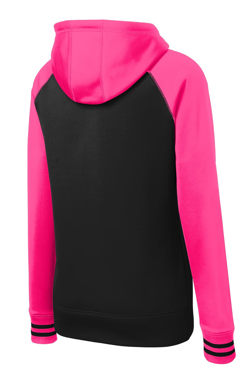 Sport-Tek Women's Sport-Wick Varsity Fleece Full-Zip Hooded Jacket - Black/ Neon Pink