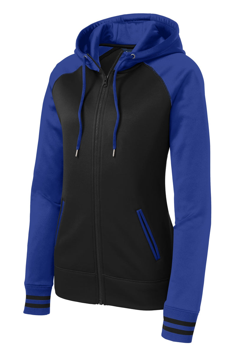 Sport-Tek Women's Sport-Wick Varsity Fleece Full-Zip Hooded Jacket - Black/ True Royal