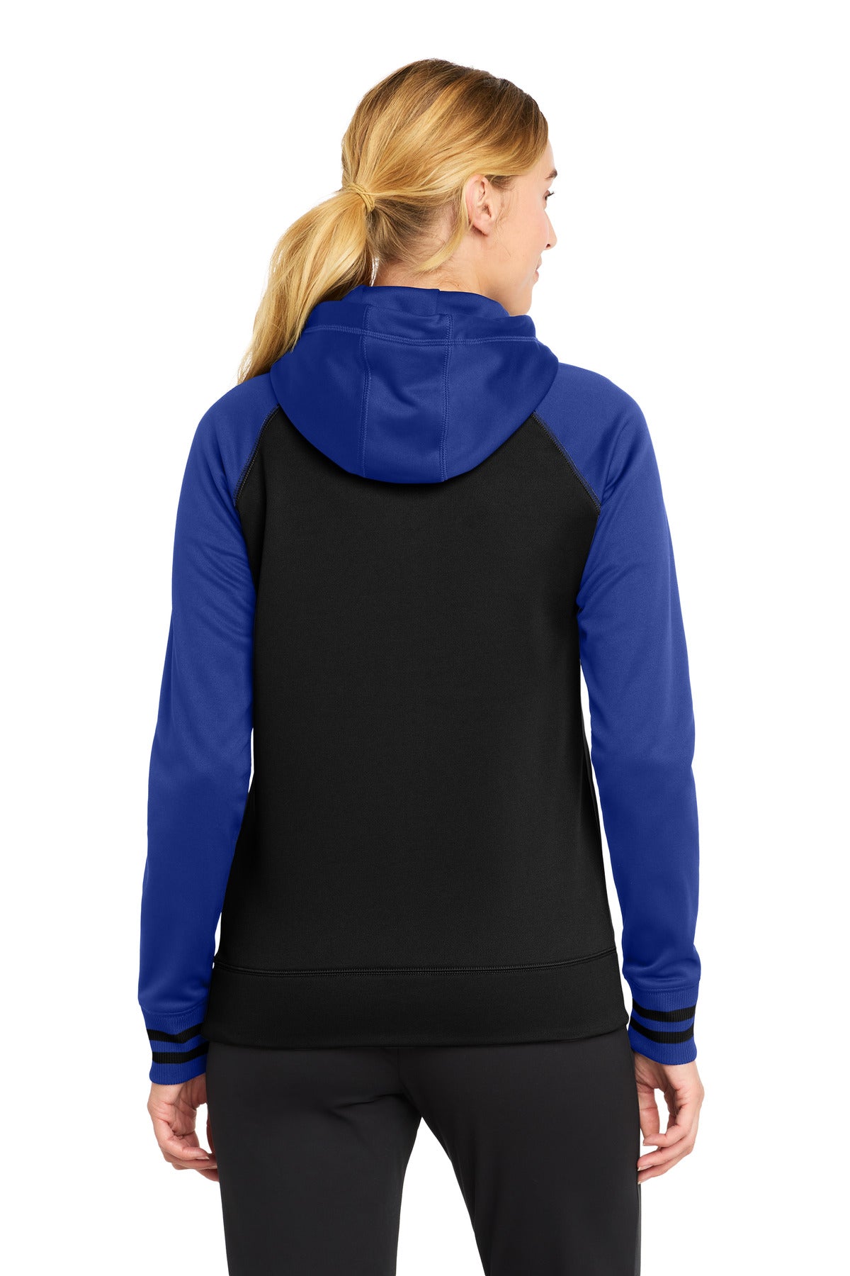Sport-Tek Women's Sport-Wick Varsity Fleece Full-Zip Hooded Jacket - Black/ True Royal