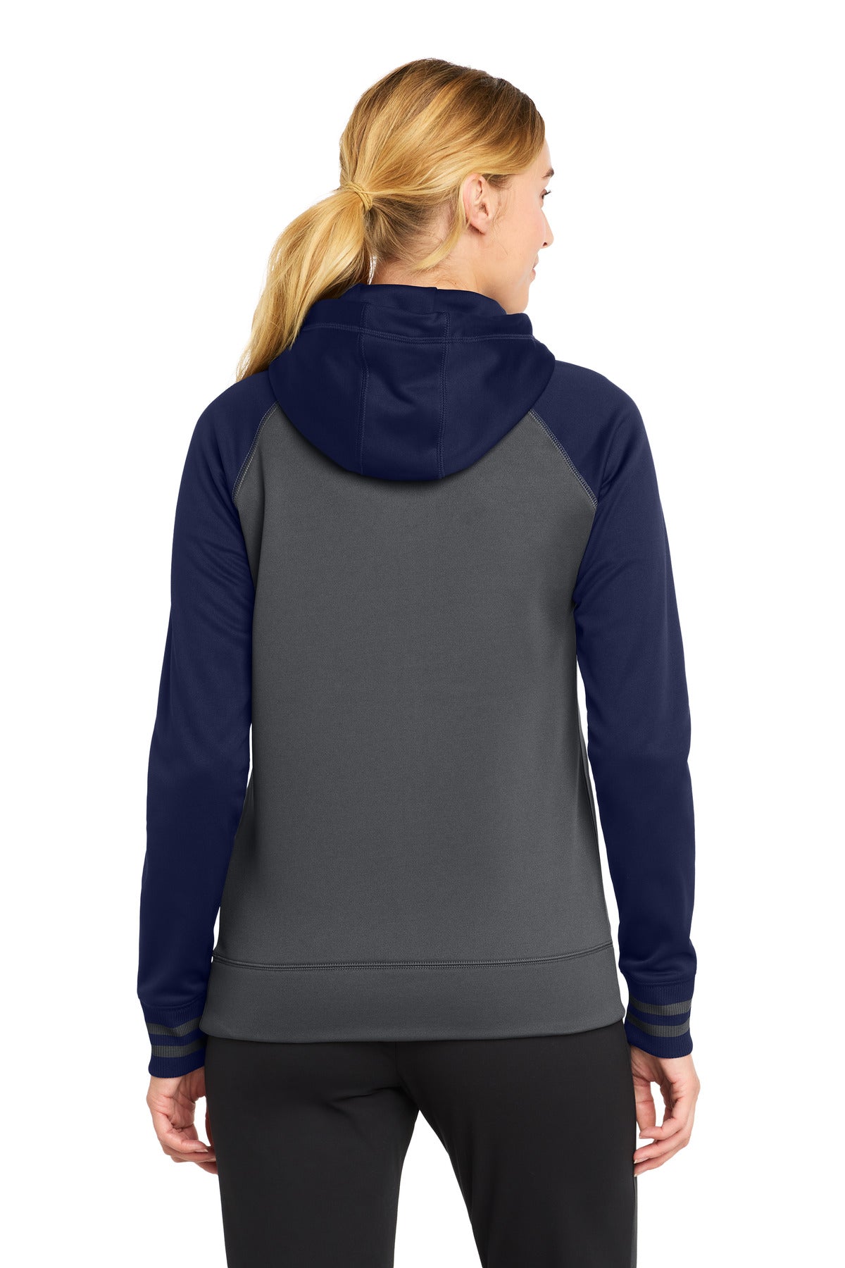 Sport-Tek Women's Sport-Wick Varsity Fleece Full-Zip Hooded Jacket - Dark Smoke Grey/ Navy