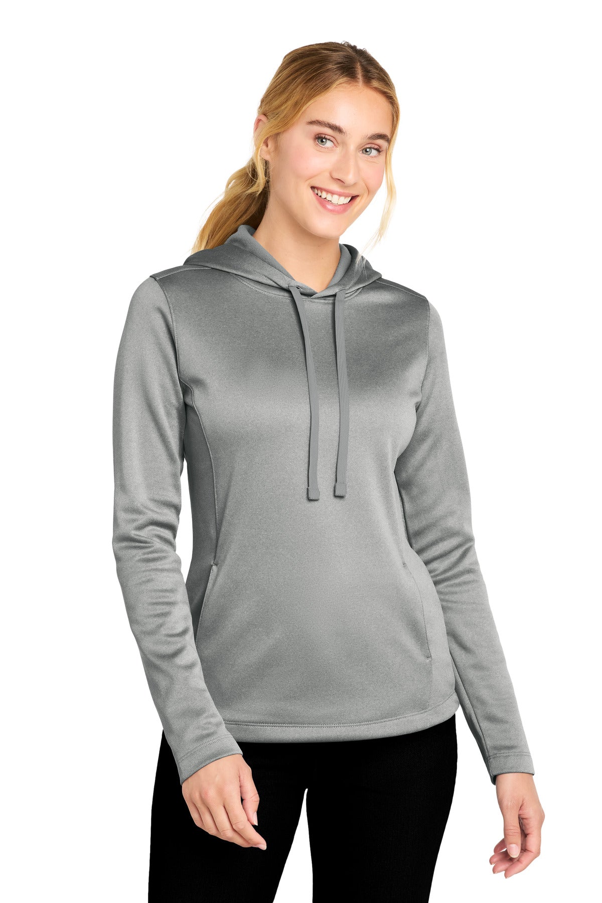 Sport-Tek  Women's PosiCharge  Sport-Wick  Heather Fleece Hooded Pullover - Dark Silver Heather