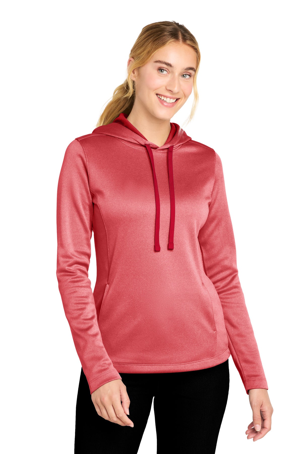 Sport-Tek  Women's PosiCharge  Sport-Wick  Heather Fleece Hooded Pullover - Deep Red Heather