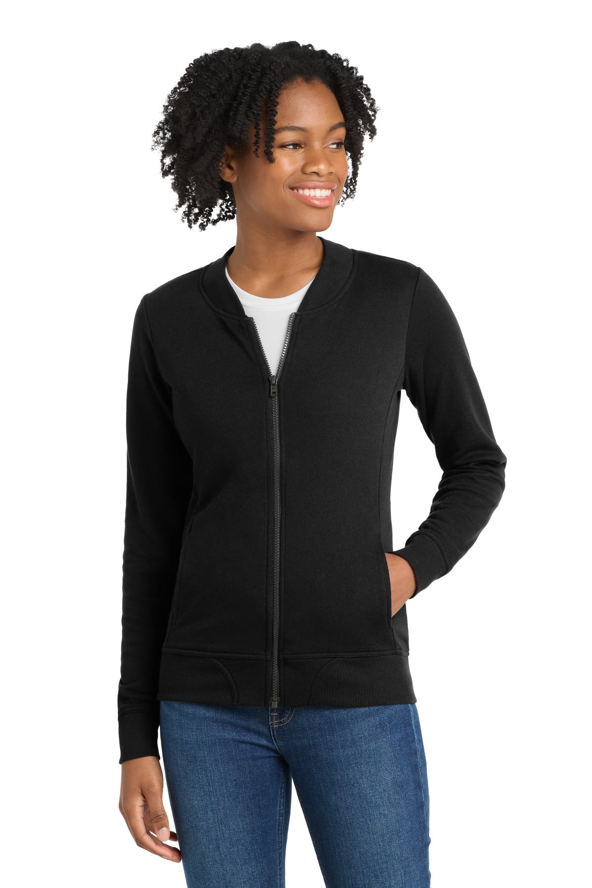 Sport-Tek  Women's Lightweight French Terry Bomber - Black