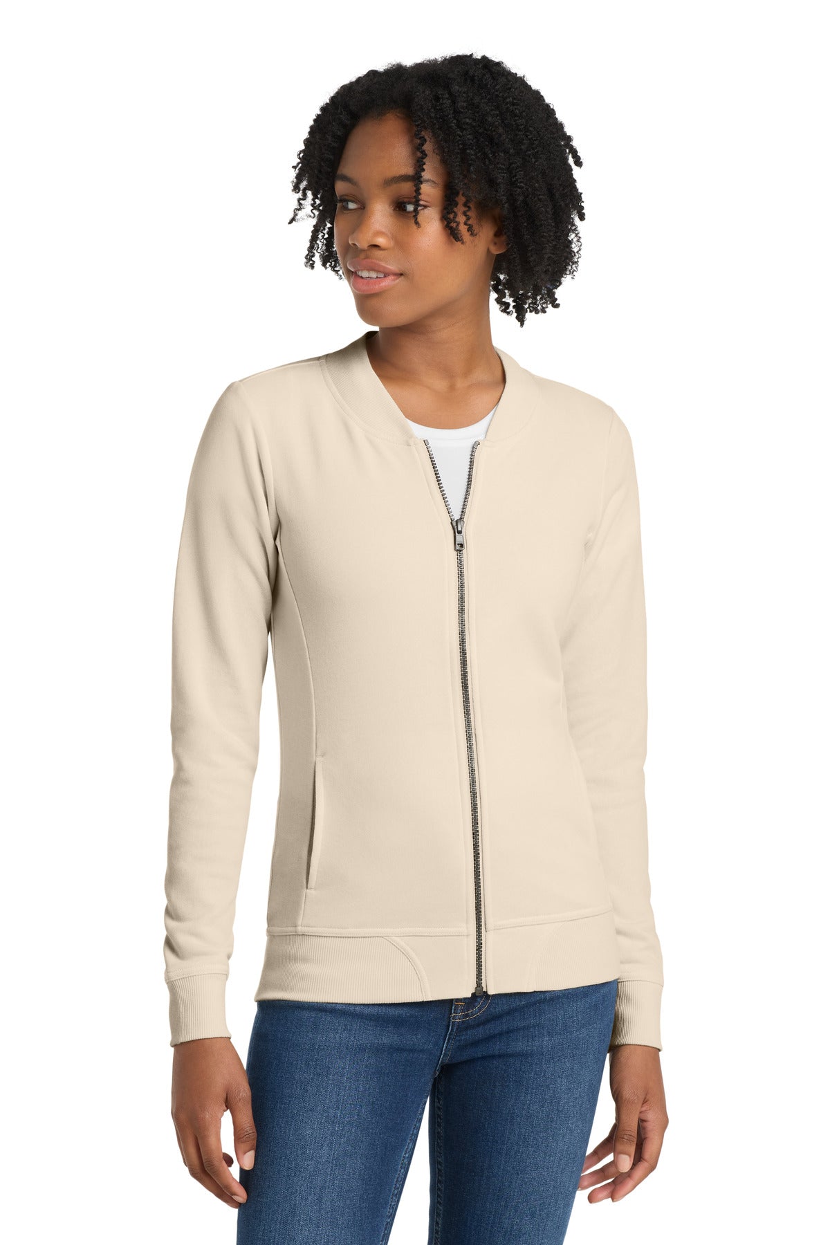 Sport-Tek  Women's Lightweight French Terry Bomber - Ecru