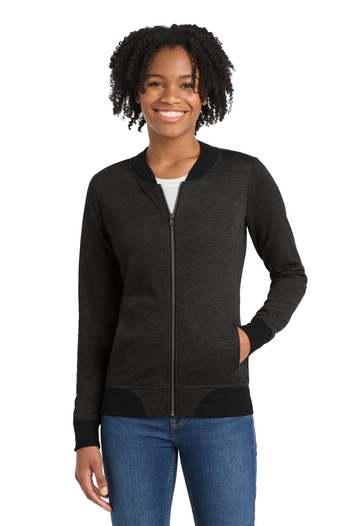 Sport-Tek  Women's Lightweight French Terry Bomber - Heather Black