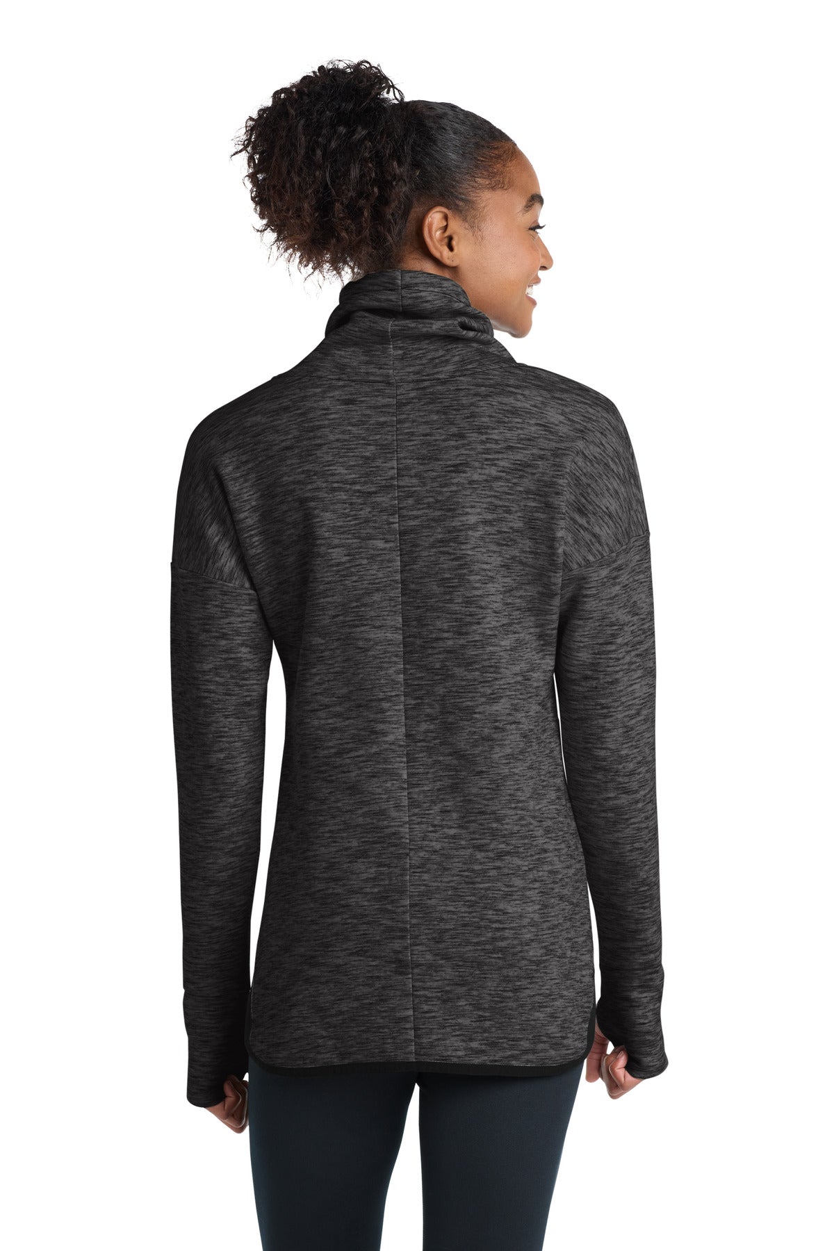 Sport-Tek Women's Triumph Cowl Neck Pullover - Black Heather