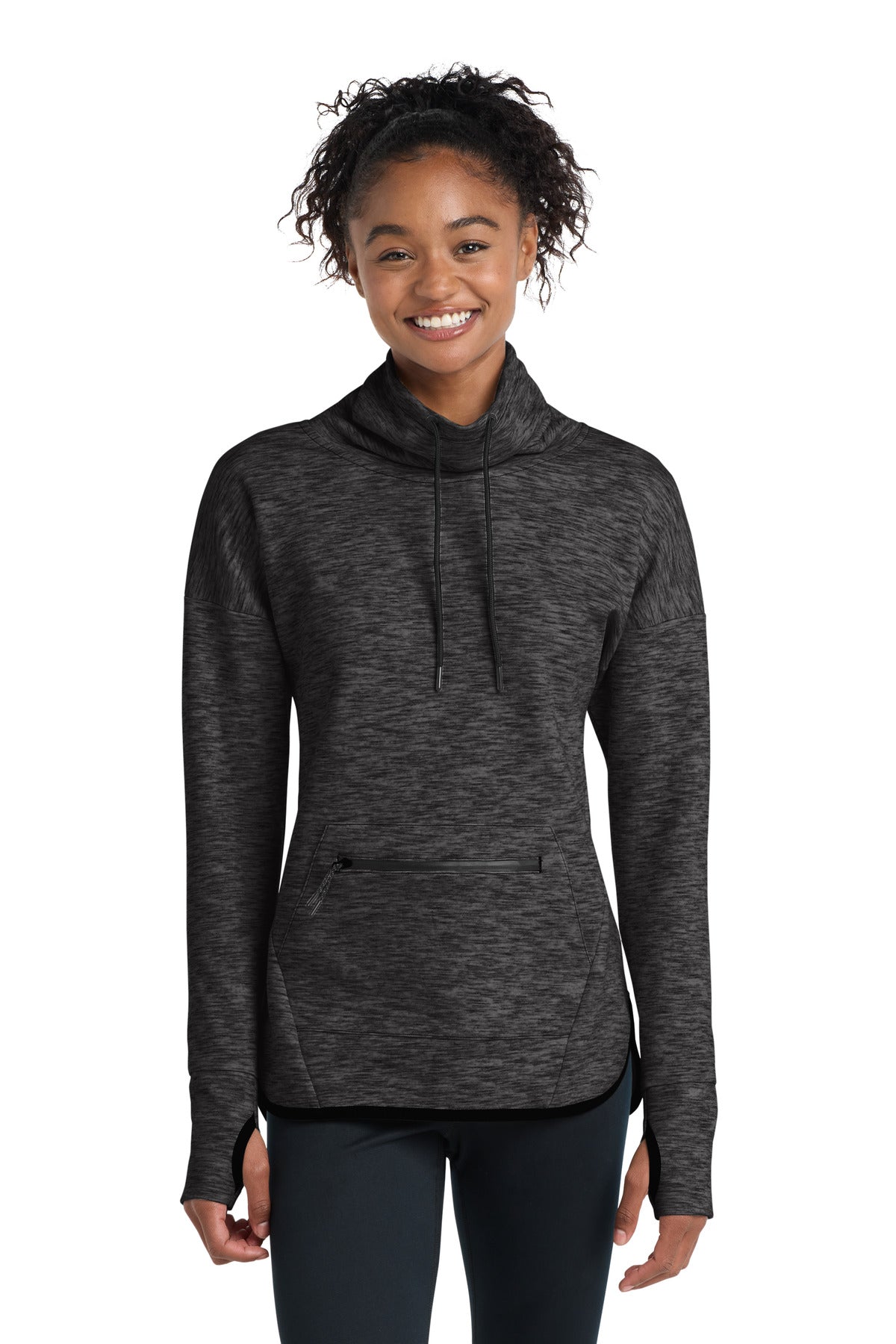 Sport-Tek Women's Triumph Cowl Neck Pullover - Black Heather