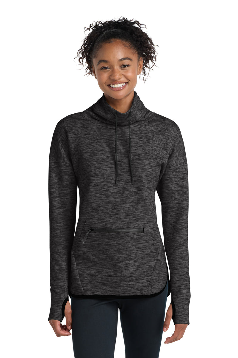 Sport-Tek Women's Triumph Cowl Neck Pullover - Black Heather
