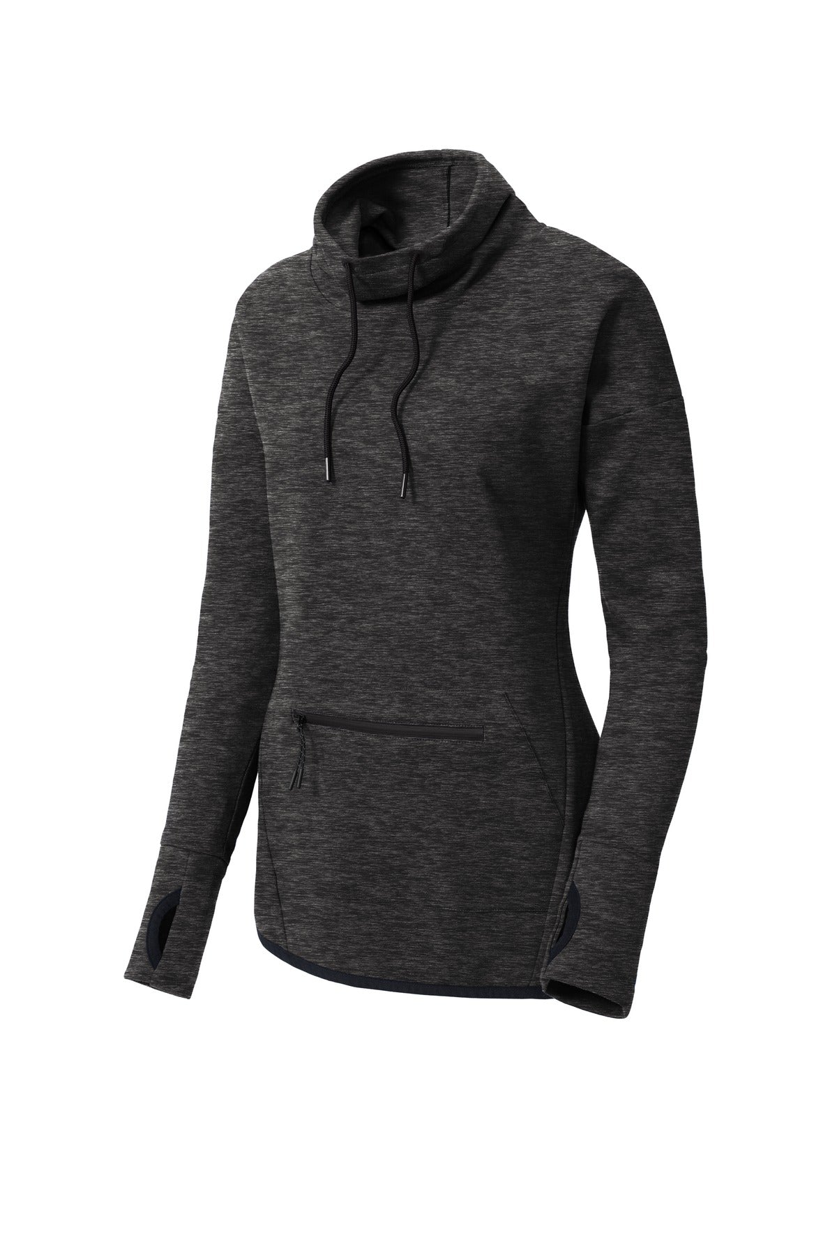 Sport-Tek Women's Triumph Cowl Neck Pullover - Black Heather