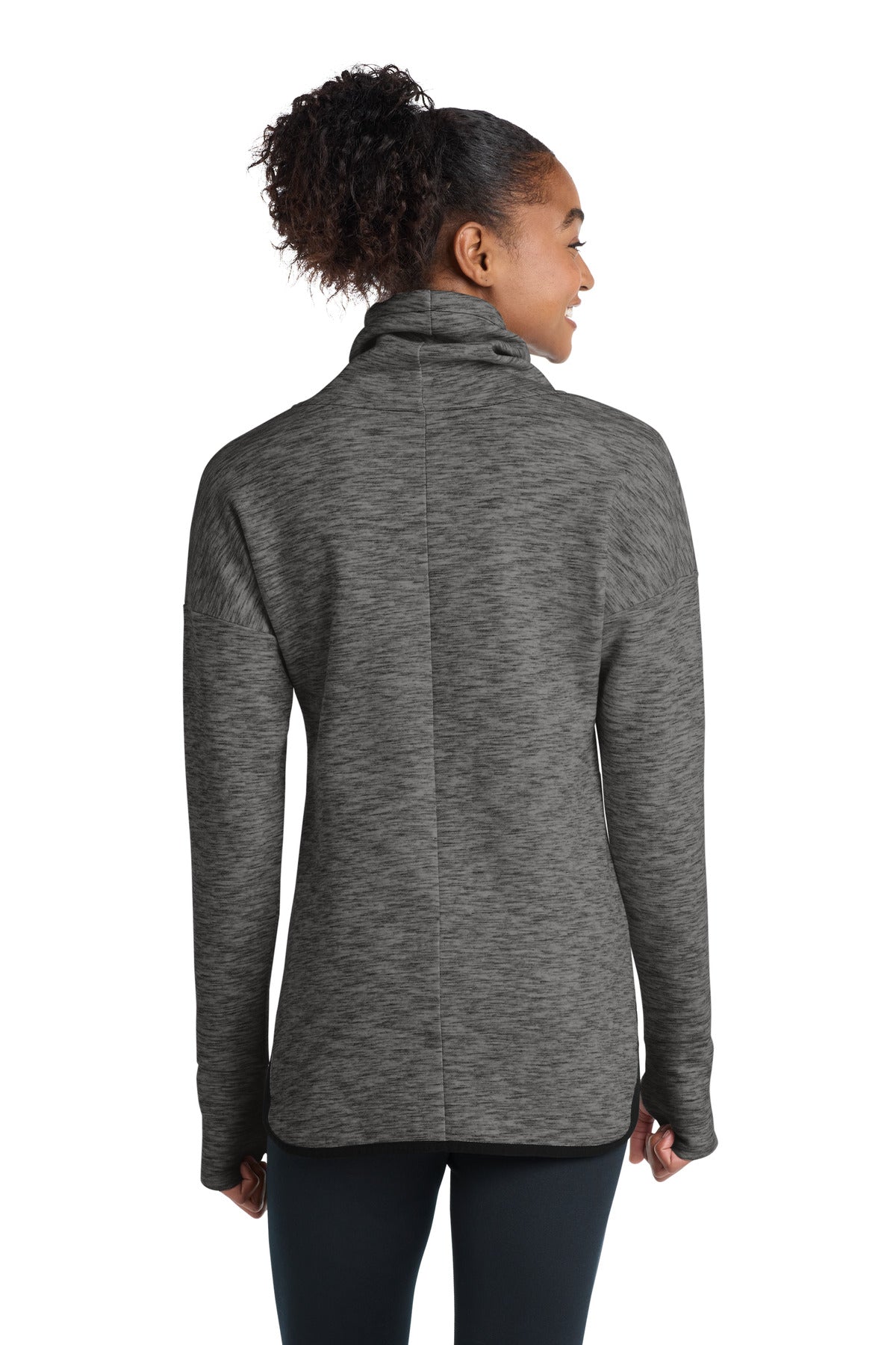 Sport-Tek Women's Triumph Cowl Neck Pullover - Dark Grey Heather