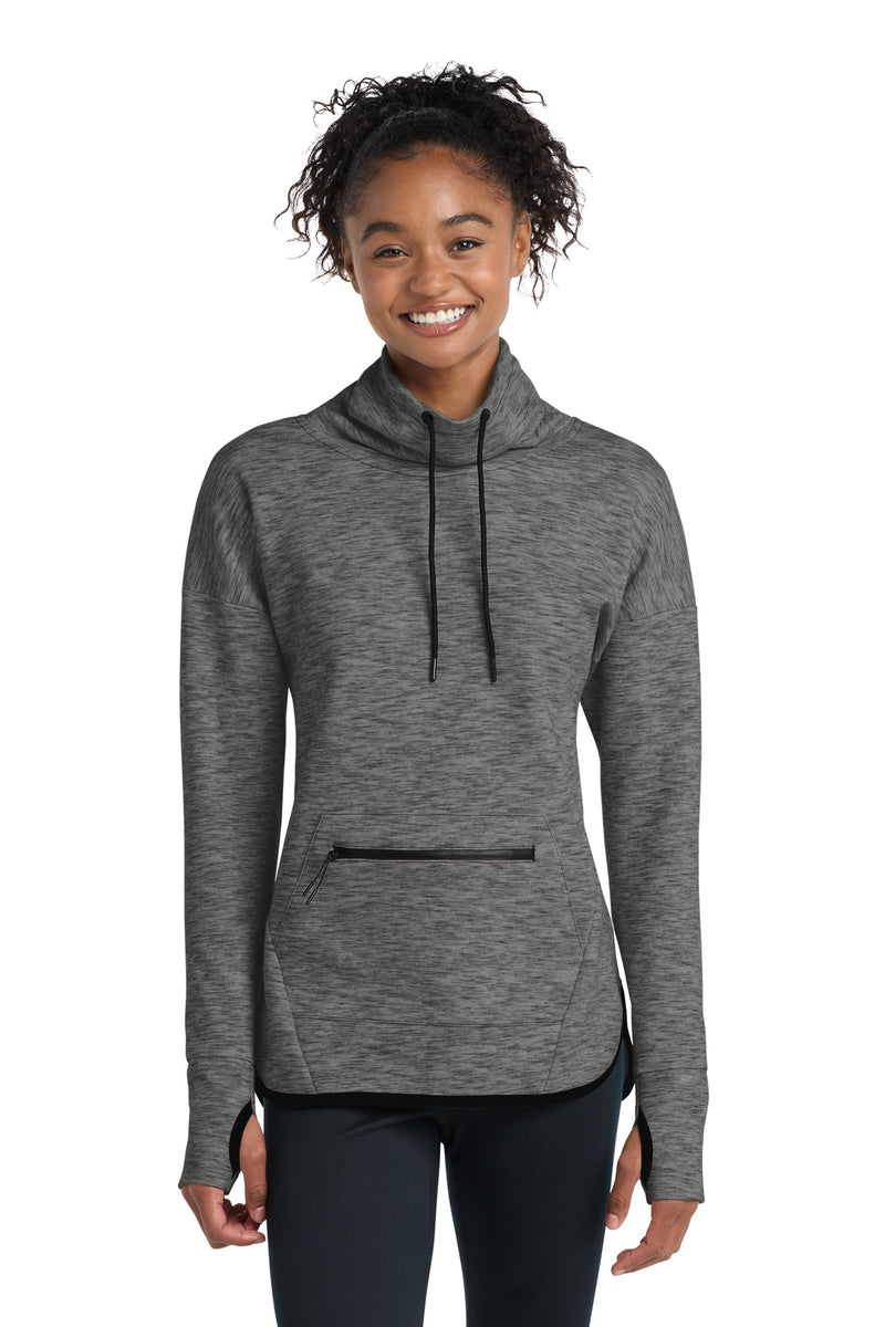 Sport-Tek Women's Triumph Cowl Neck Pullover - Dark Grey Heather