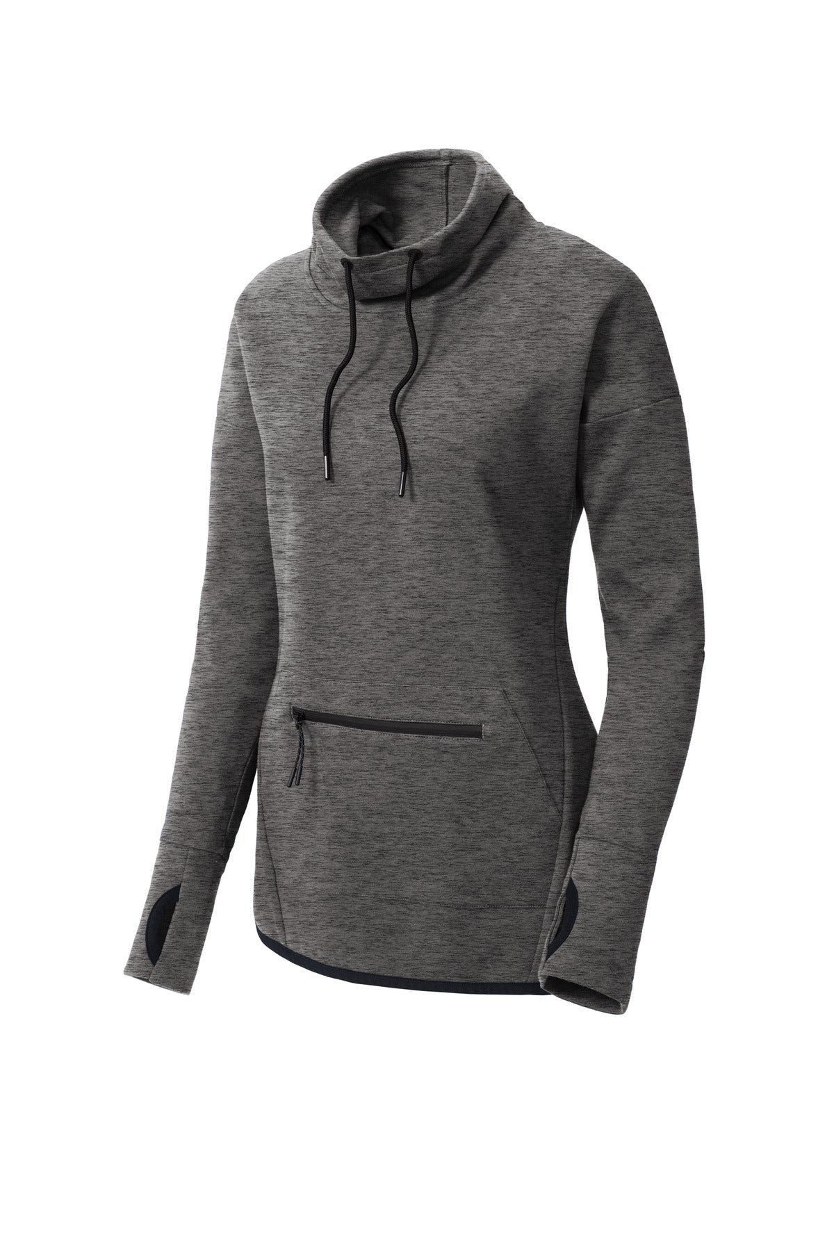 Sport-Tek Women's Triumph Cowl Neck Pullover - Dark Grey Heather