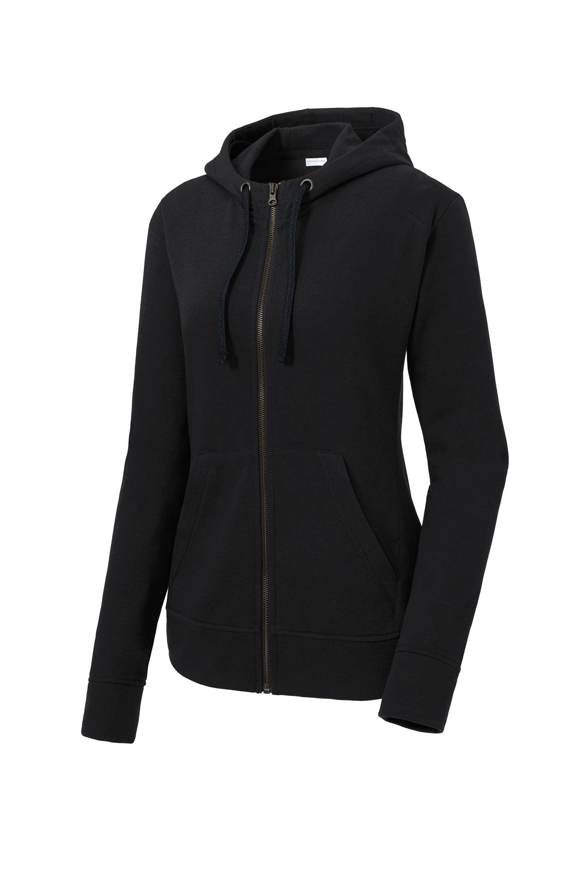 Sport-Tek  Women's PosiCharge  Tri-Blend Wicking Fleece Full-Zip Hooded Jacket - Black Triad Solid