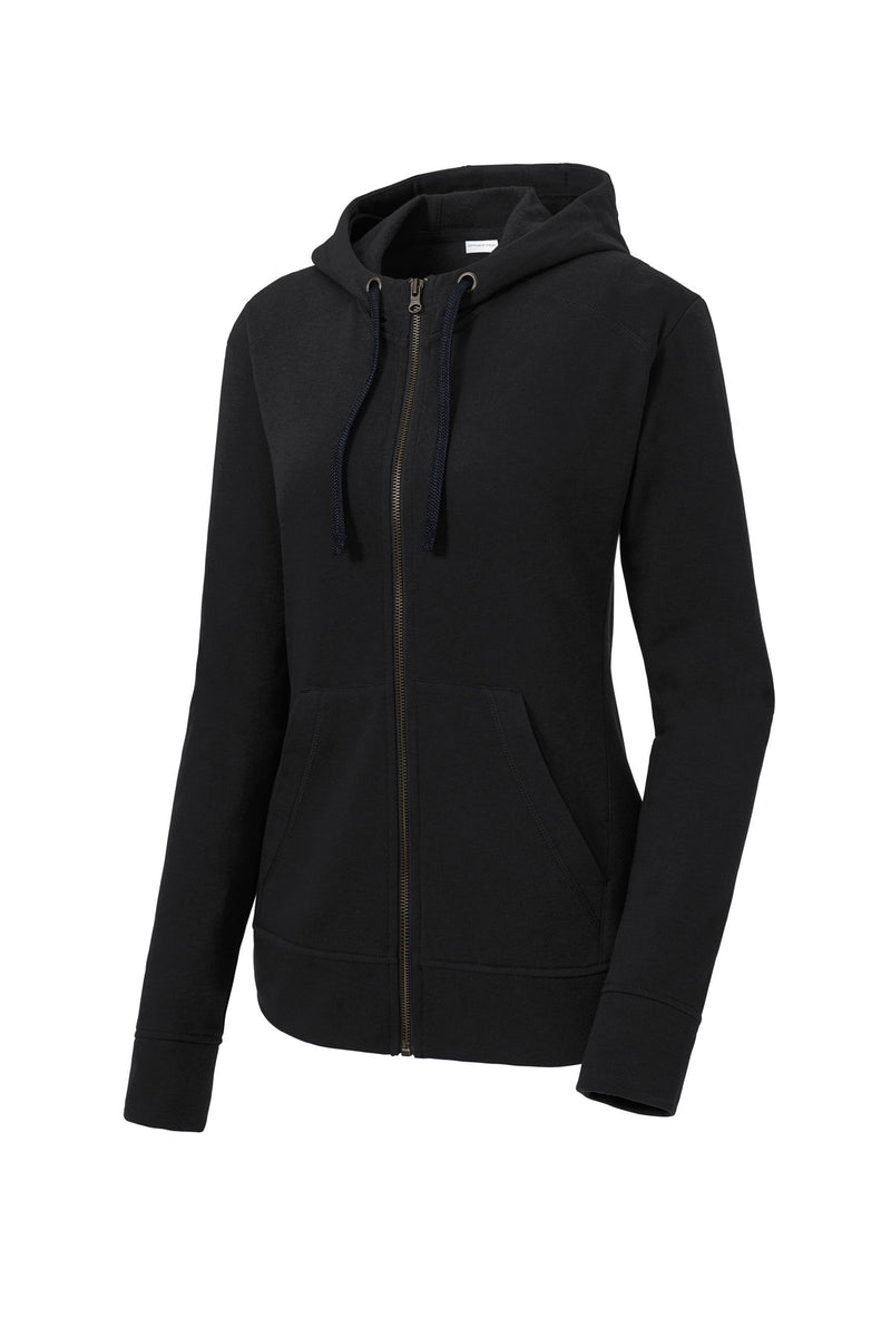 Sport-Tek  Women's PosiCharge  Tri-Blend Wicking Fleece Full-Zip Hooded Jacket - Black Triad Solid