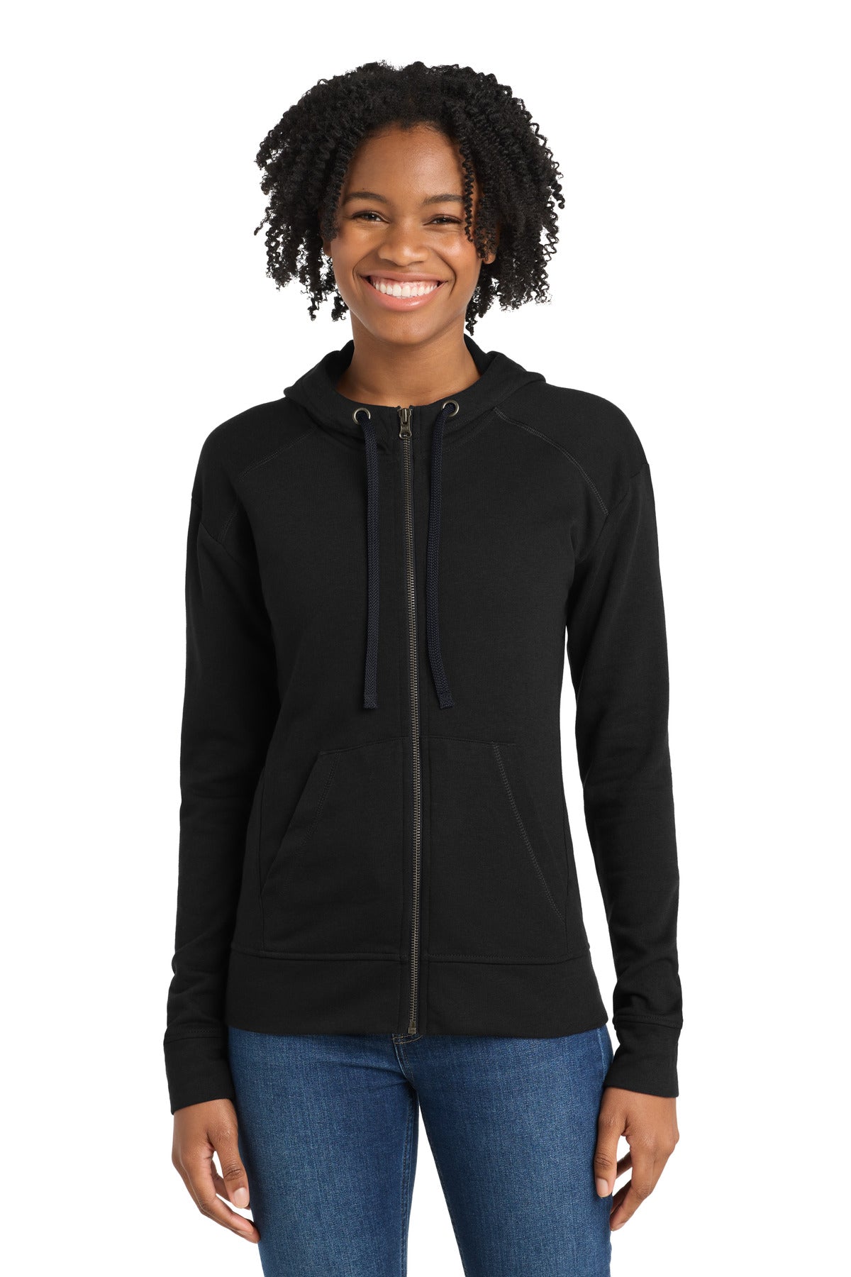 Sport-Tek  Women's PosiCharge  Tri-Blend Wicking Fleece Full-Zip Hooded Jacket - Black Triad Solid