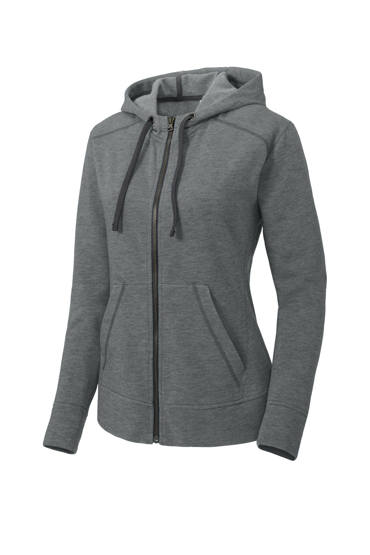 Sport-Tek  Women's PosiCharge  Tri-Blend Wicking Fleece Full-Zip Hooded Jacket - Dark Grey Heather