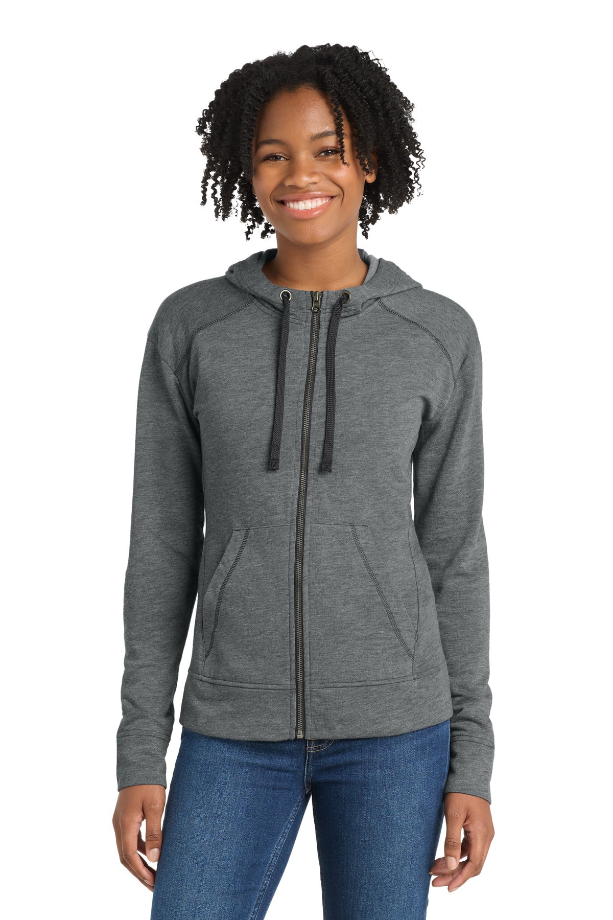 Sport-Tek  Women's PosiCharge  Tri-Blend Wicking Fleece Full-Zip Hooded Jacket - Dark Grey Heather