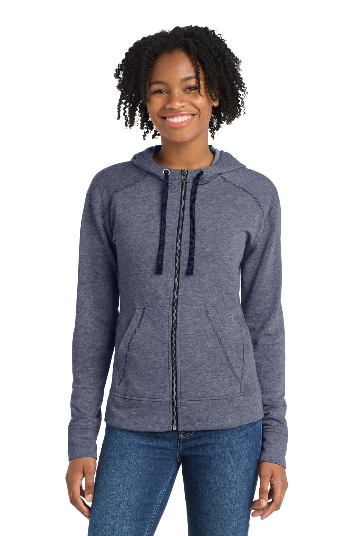 Sport-Tek  Women's PosiCharge  Tri-Blend Wicking Fleece Full-Zip Hooded Jacket - True Navy Heather