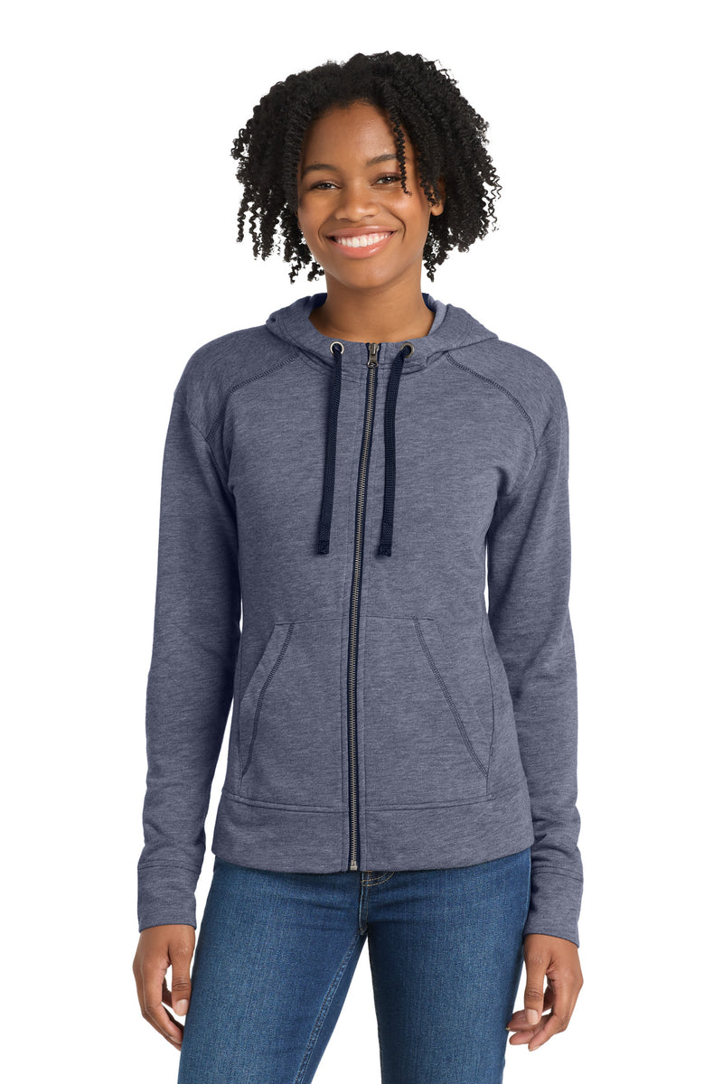 Sport-Tek  Women's PosiCharge  Tri-Blend Wicking Fleece Full-Zip Hooded Jacket - True Navy Heather