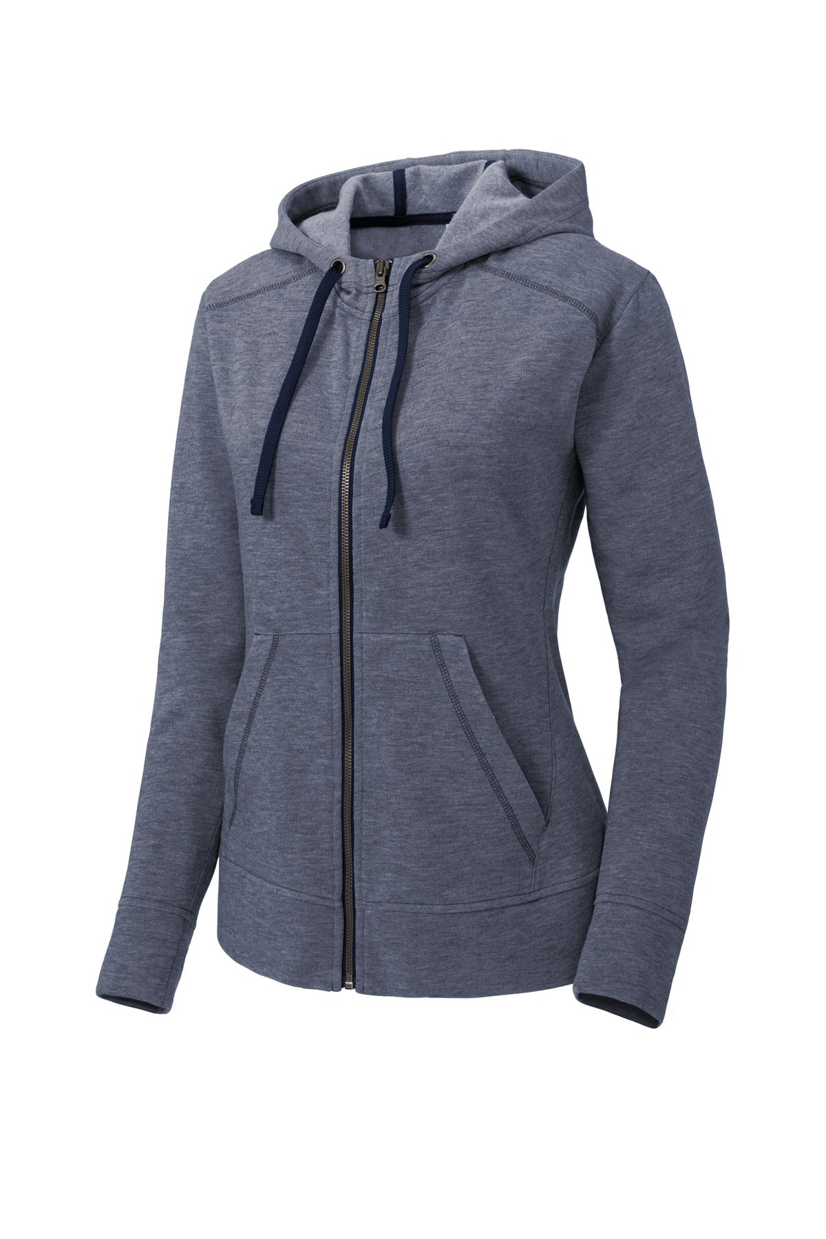 Sport-Tek  Women's PosiCharge  Tri-Blend Wicking Fleece Full-Zip Hooded Jacket - True Navy Heather