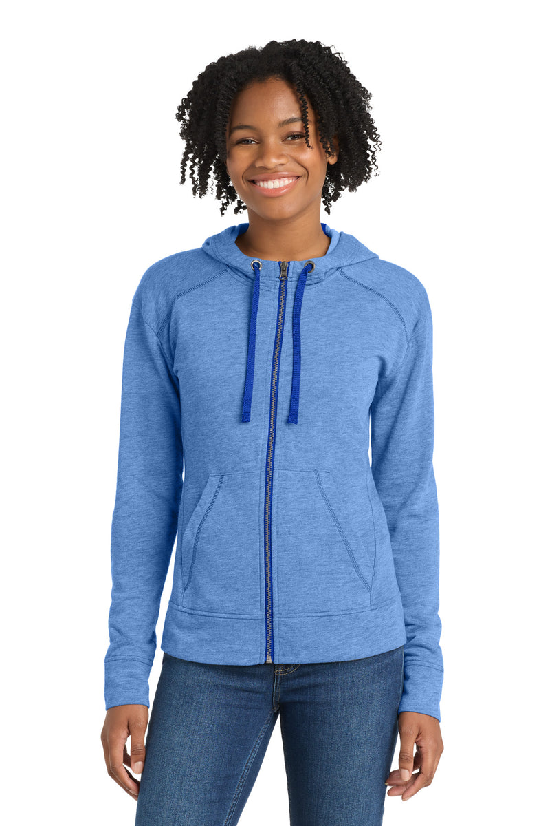 Sport-Tek  Women's PosiCharge  Tri-Blend Wicking Fleece Full-Zip Hooded Jacket - True Royal Heather