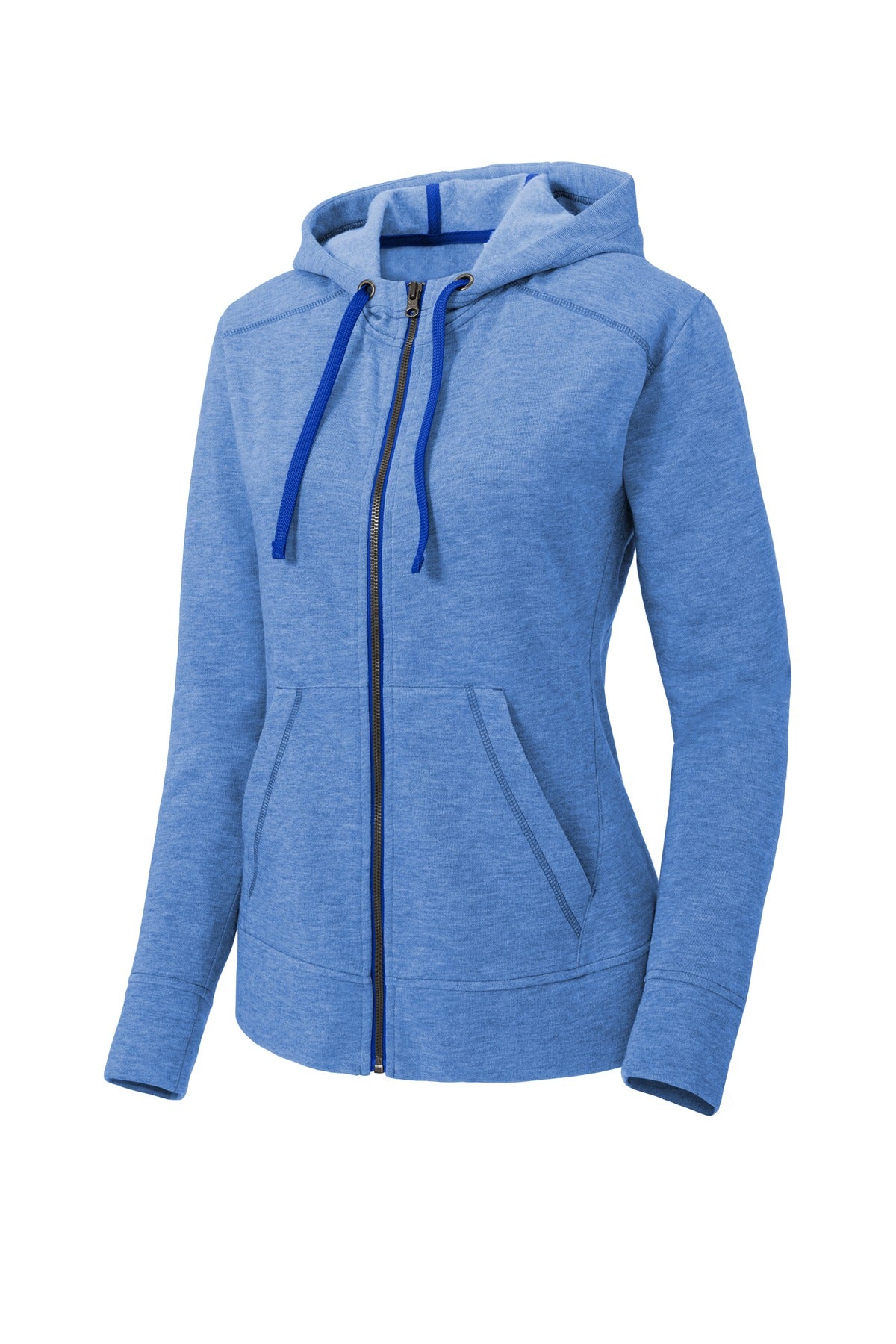 Sport-Tek  Women's PosiCharge  Tri-Blend Wicking Fleece Full-Zip Hooded Jacket - True Royal Heather
