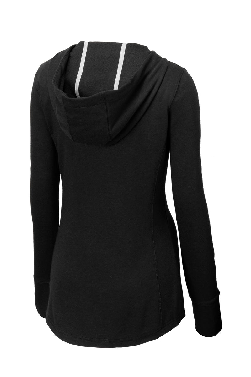 Sport-Tek  Women's PosiCharge  Tri-Blend Wicking Fleece Hooded Pullover - Black Triad Solid