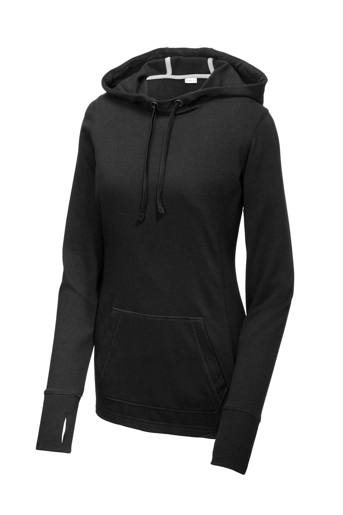 Sport-Tek  Women's PosiCharge  Tri-Blend Wicking Fleece Hooded Pullover - Black Triad Solid