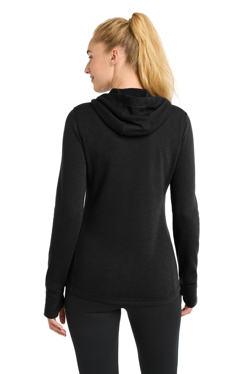 Sport-Tek  Women's PosiCharge  Tri-Blend Wicking Fleece Hooded Pullover - Black Triad Solid