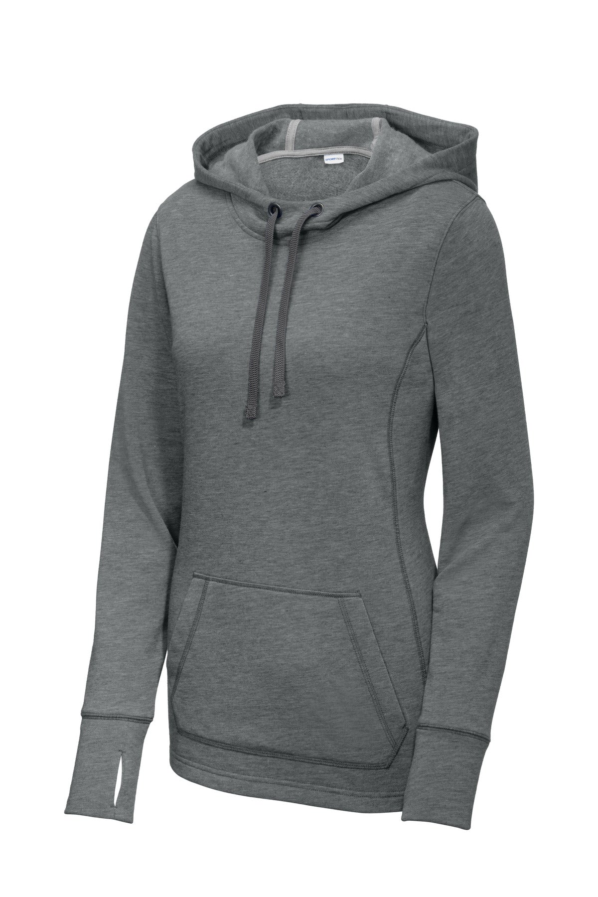 Sport-Tek  Women's PosiCharge  Tri-Blend Wicking Fleece Hooded Pullover - Dark Grey Heather