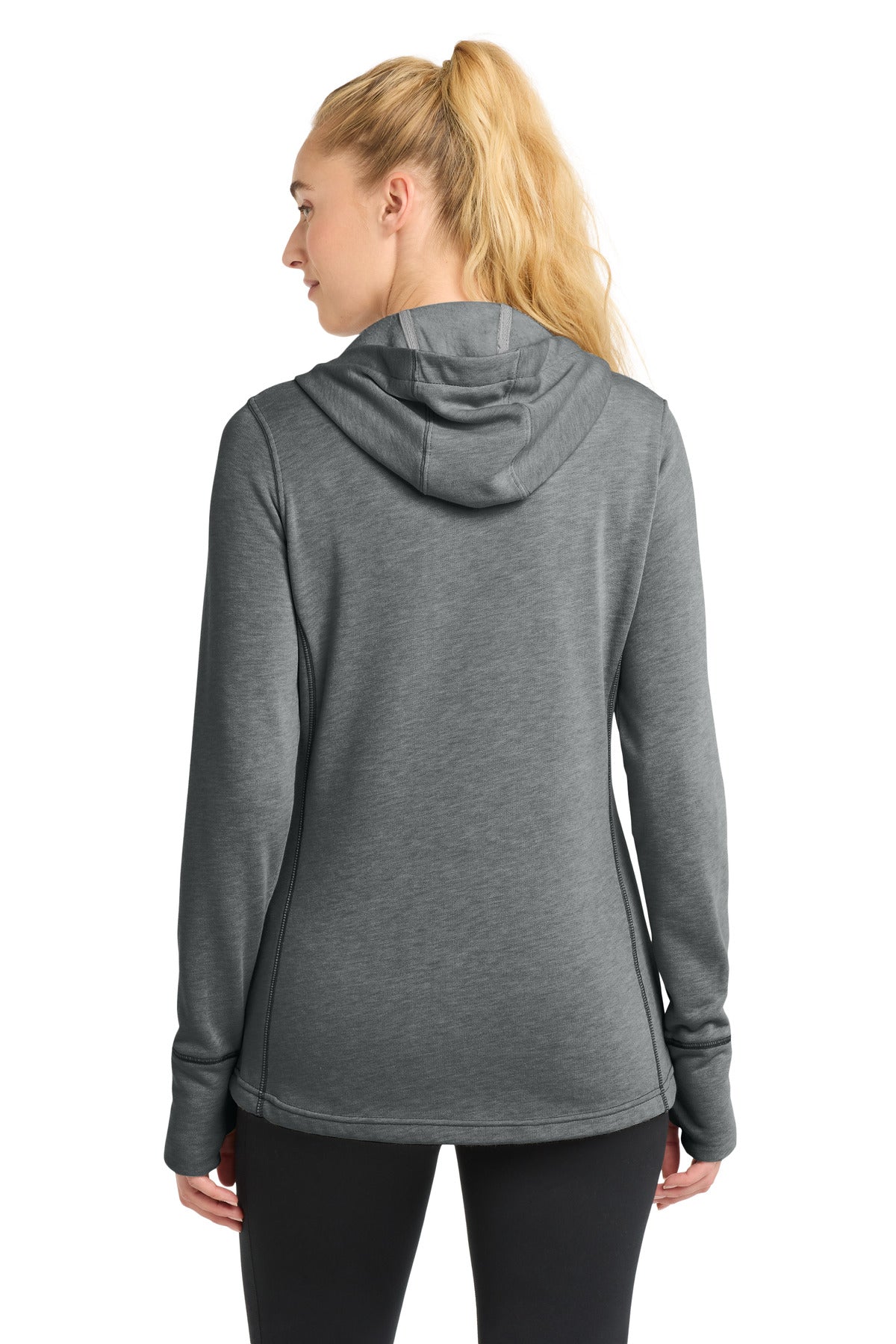 Sport-Tek  Women's PosiCharge  Tri-Blend Wicking Fleece Hooded Pullover - Dark Grey Heather