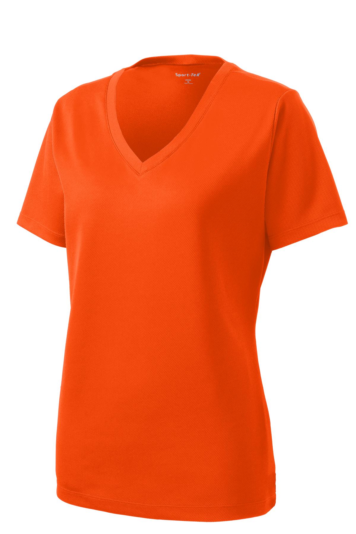 Sport-Tek Women's PosiCharge RacerMesh V-Neck Tee - Neon Orange